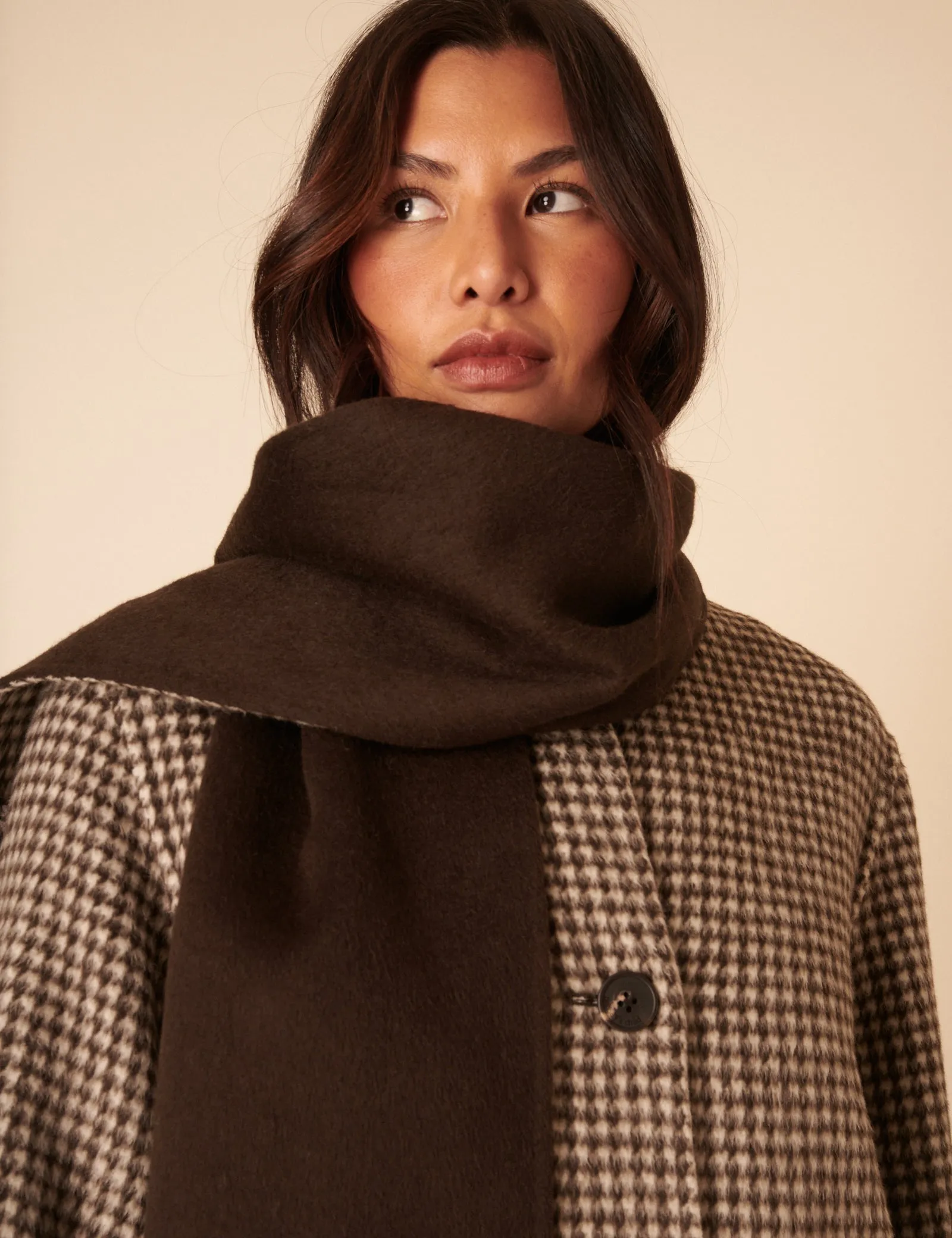 Brown Houndstooth Reversible Scarf Coat sold by Nobody's Child product image thumbnail 2