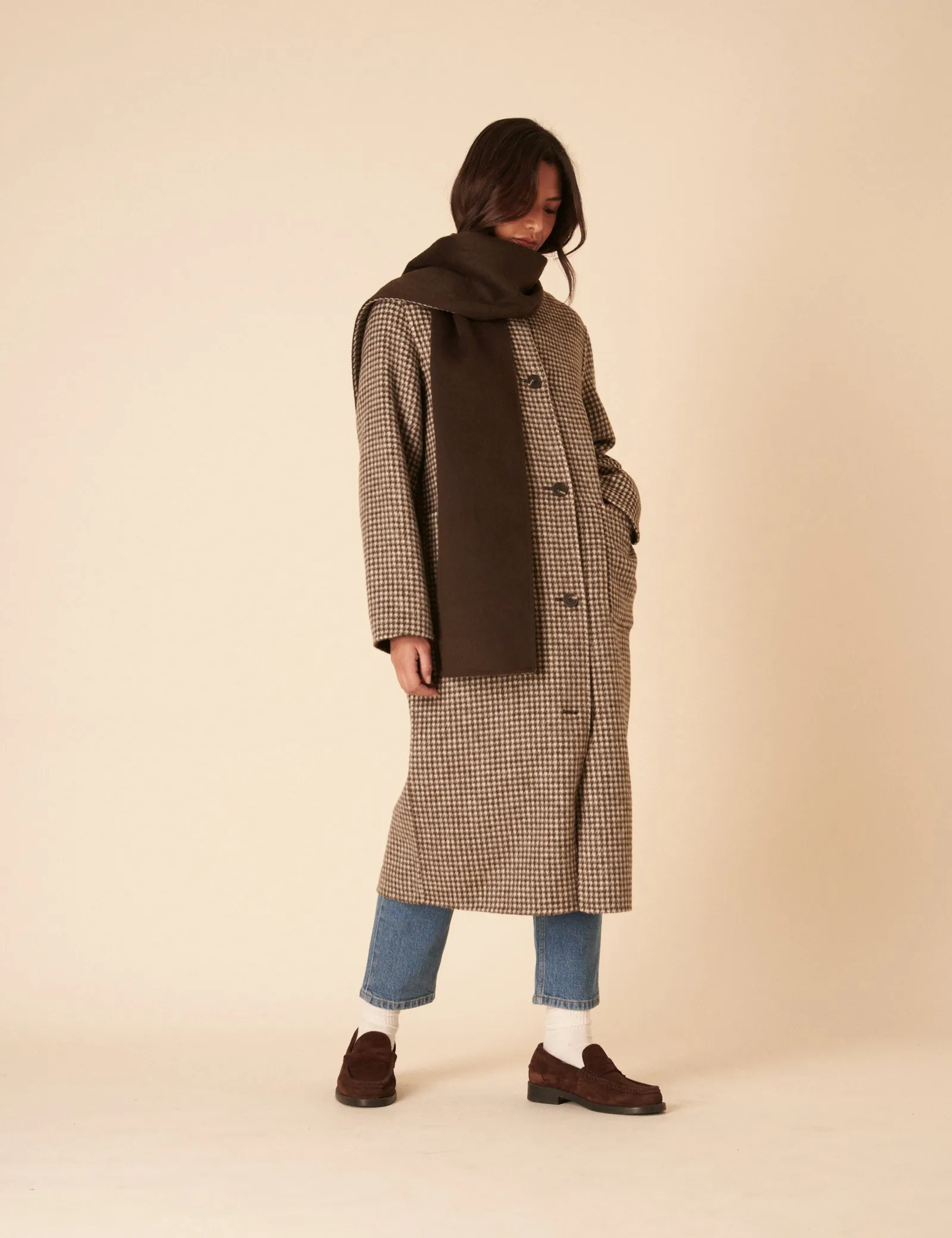 Brown Houndstooth Reversible Scarf Coat sold by Nobody's Child product image thumbnail 4