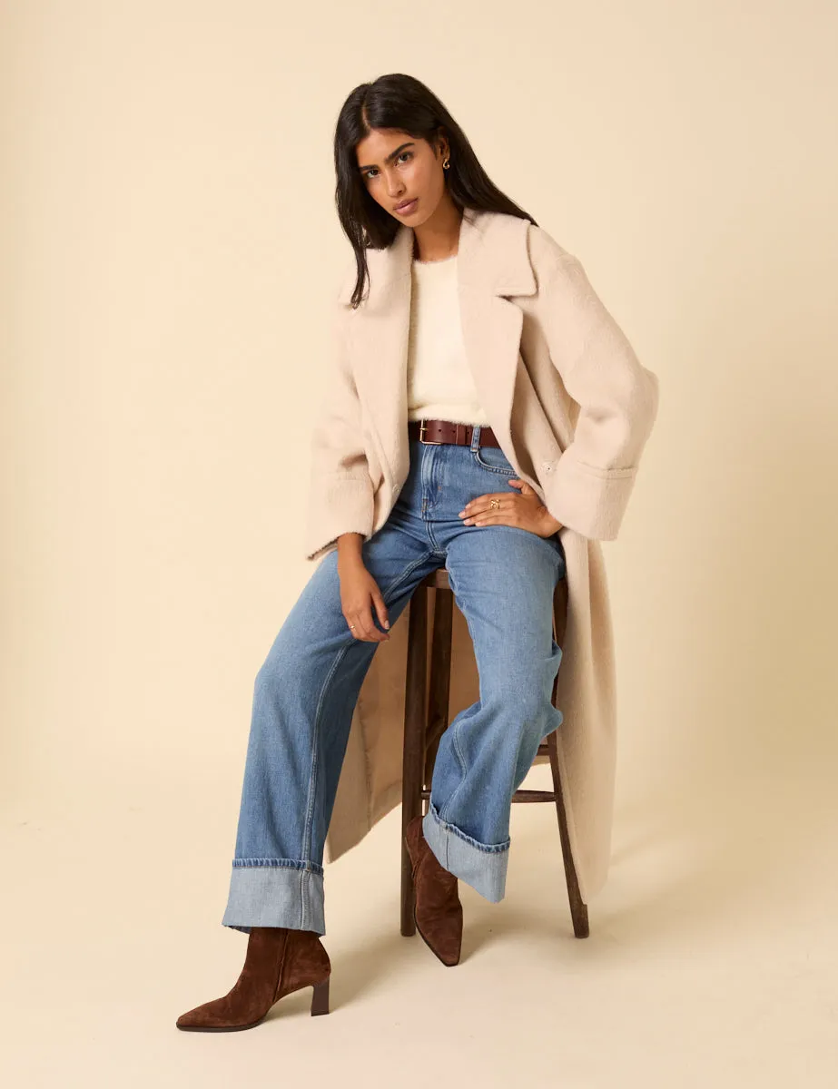 Cream Relaxed Brushed Coat sold by Nobody's Child product image thumbnail 4