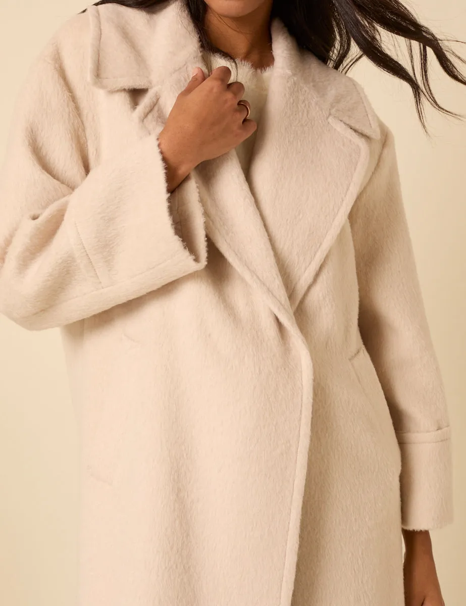 Cream Relaxed Brushed Coat sold by Nobody's Child product image thumbnail 3