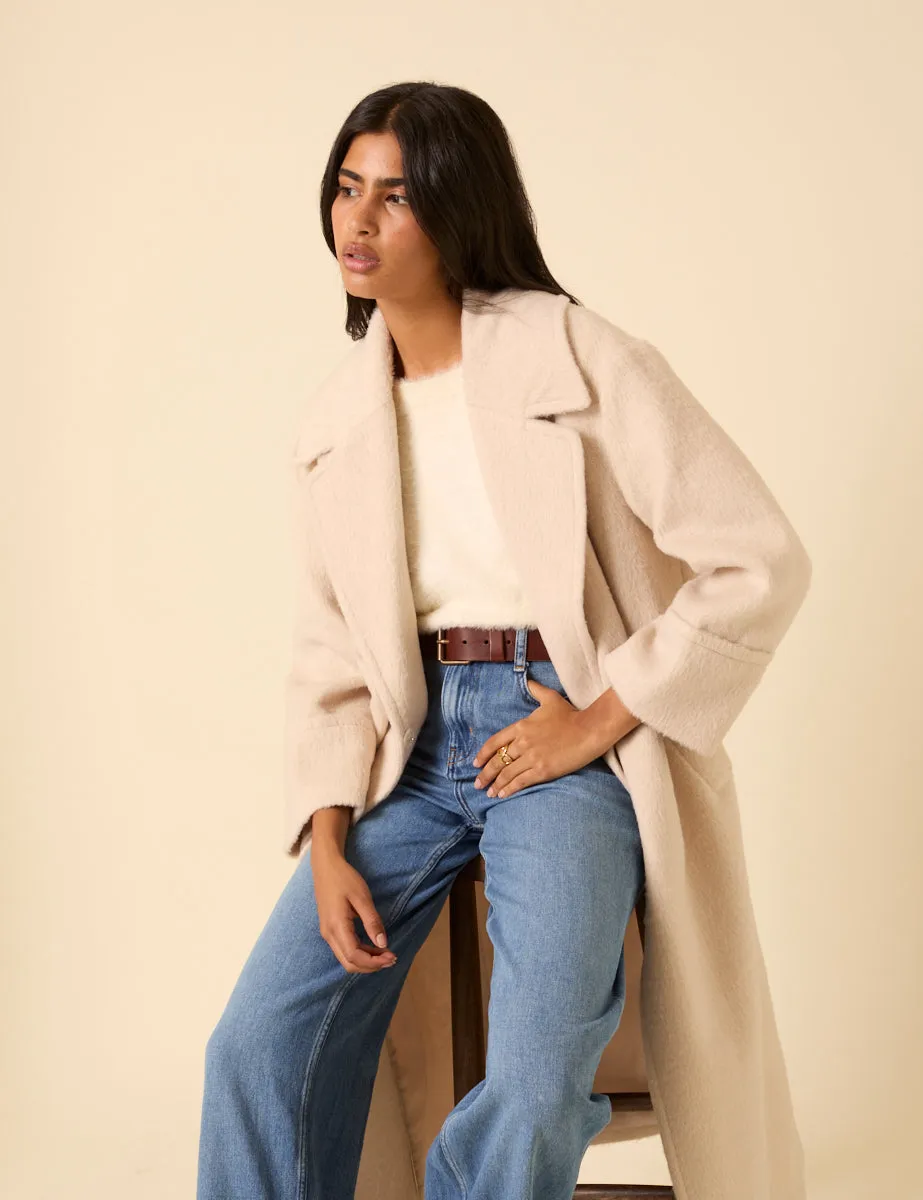 Cream Relaxed Brushed Coat sold by Nobody's Child product image thumbnail 2