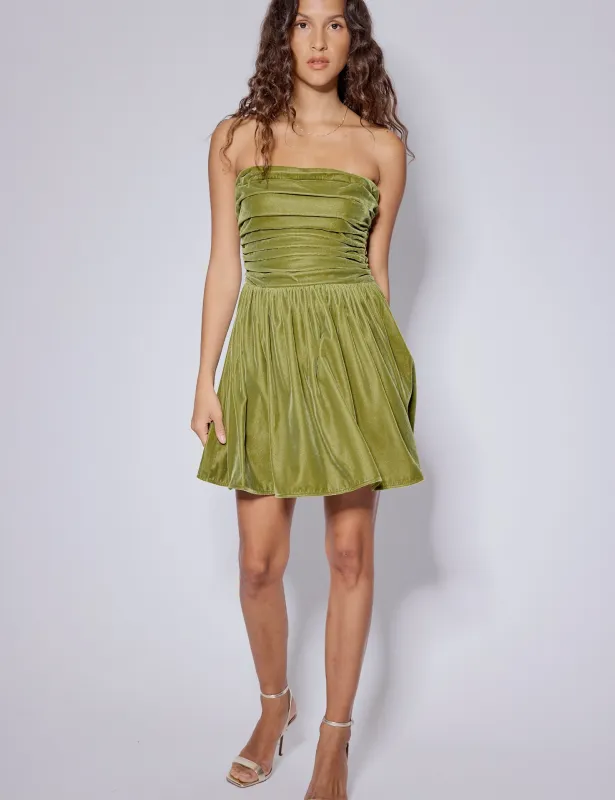 Green Velvet Bandeau Felicity Mini Dress sold by Nobody's Child