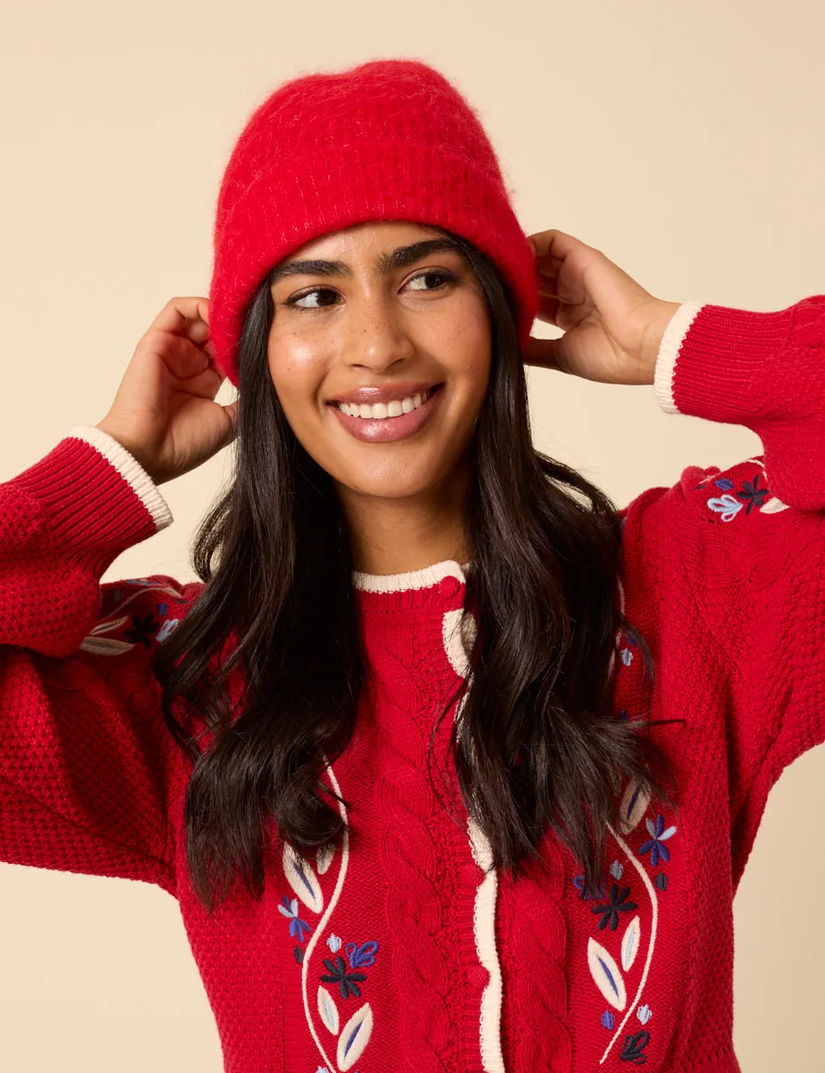 Red Ribbed Beanie sold by Nobody's Child