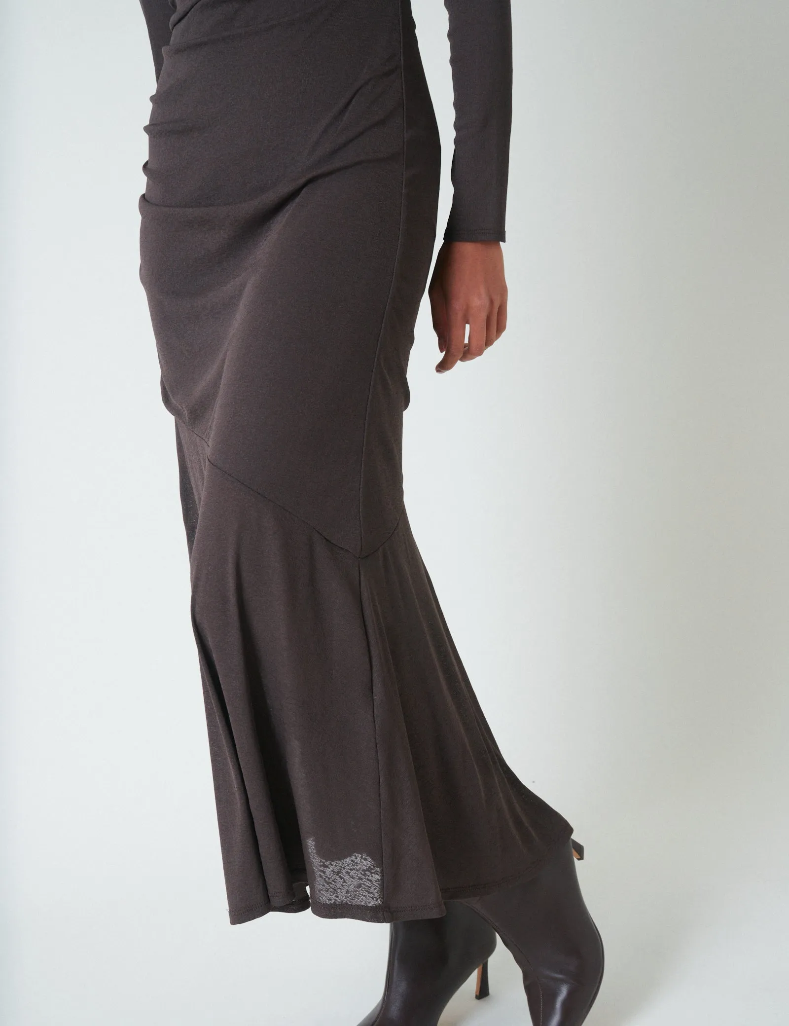 Brown Long Sleeve Draped Tallulah Midi Dress sold by Nobody's Child product image thumbnail 4