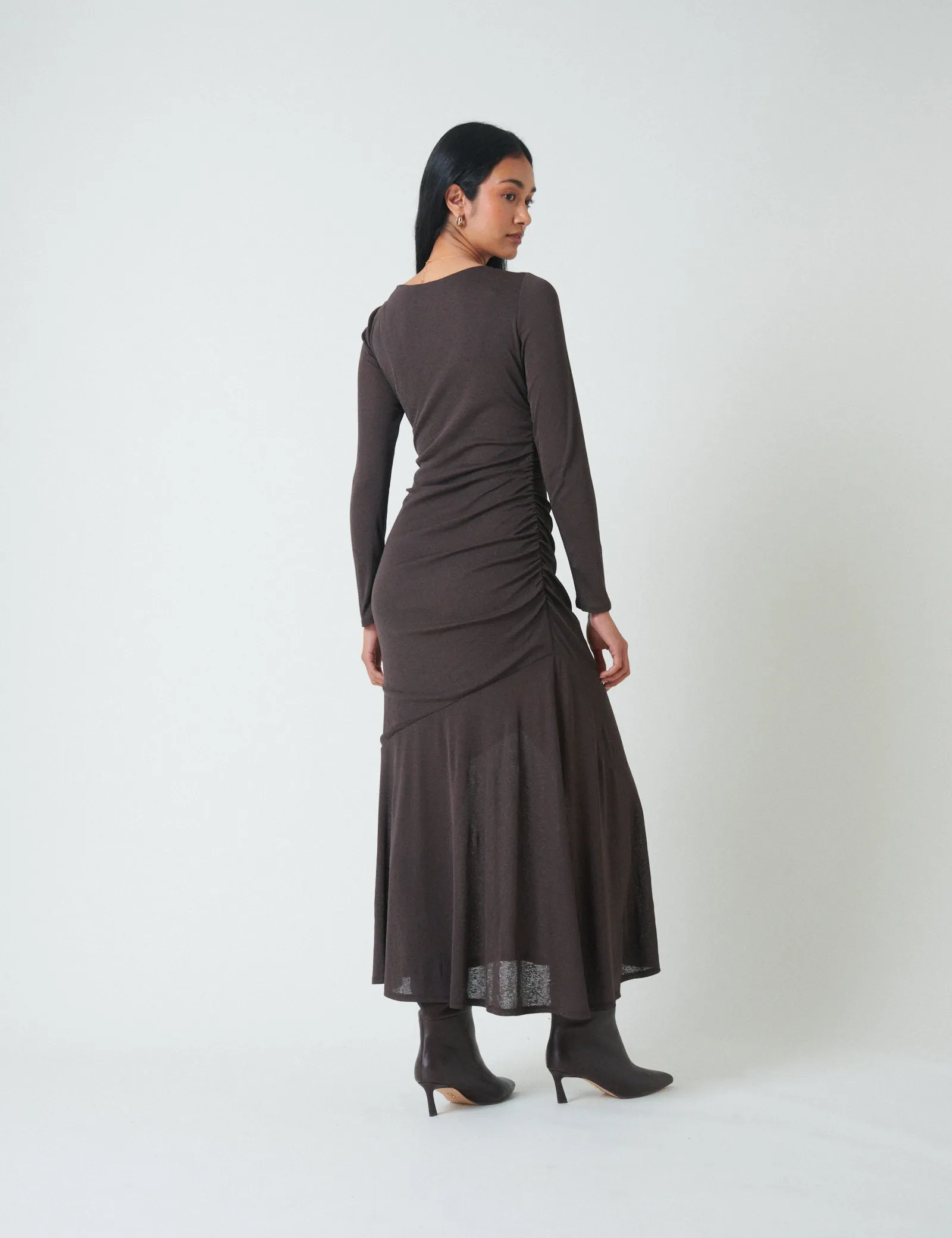 Brown Long Sleeve Draped Tallulah Midi Dress sold by Nobody's Child product image thumbnail 5