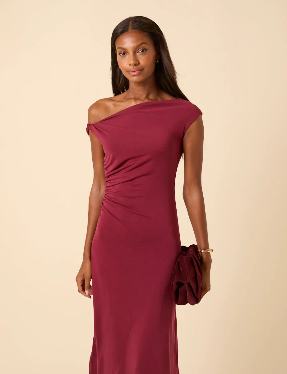 Burgundy Twist Shoulder Bethany Jersey Midi Dress sold by Nobody's Child product image thumbnail 2
