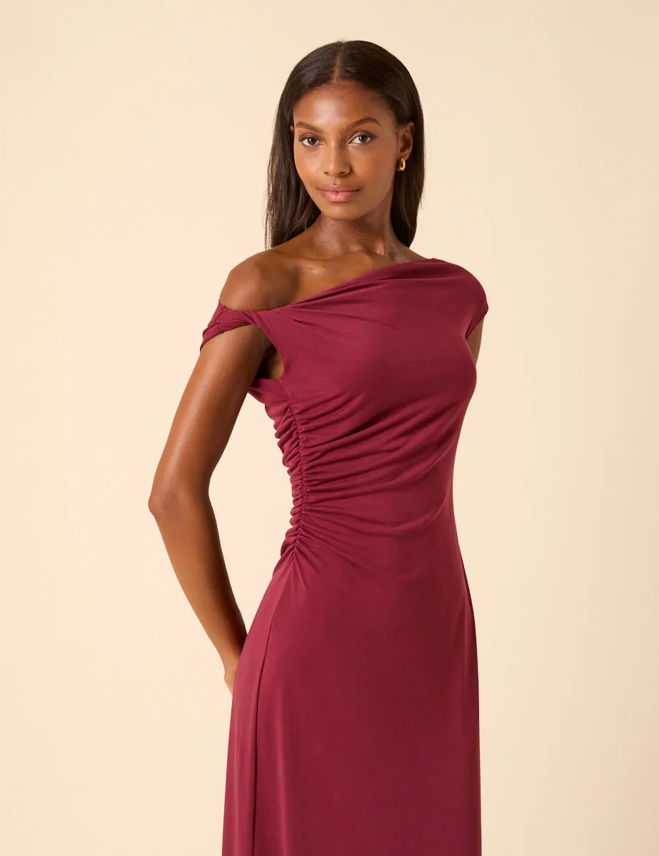 Burgundy Twist Shoulder Bethany Jersey Midi Dress sold by Nobody's Child product image thumbnail 3