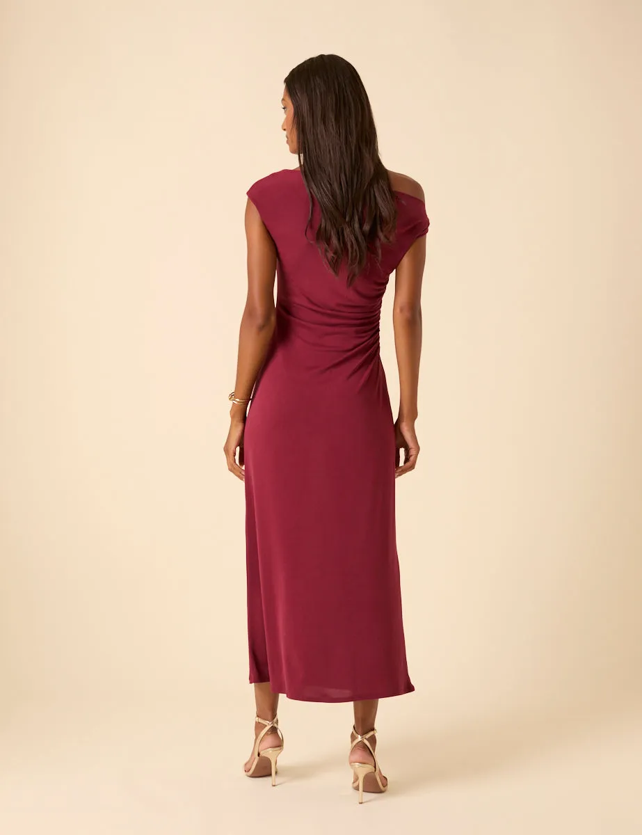 Burgundy Twist Shoulder Bethany Jersey Midi Dress sold by Nobody's Child product image thumbnail 5