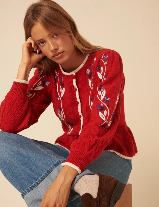 Red Floral Embroidered Cardigan sold by Nobody's Child