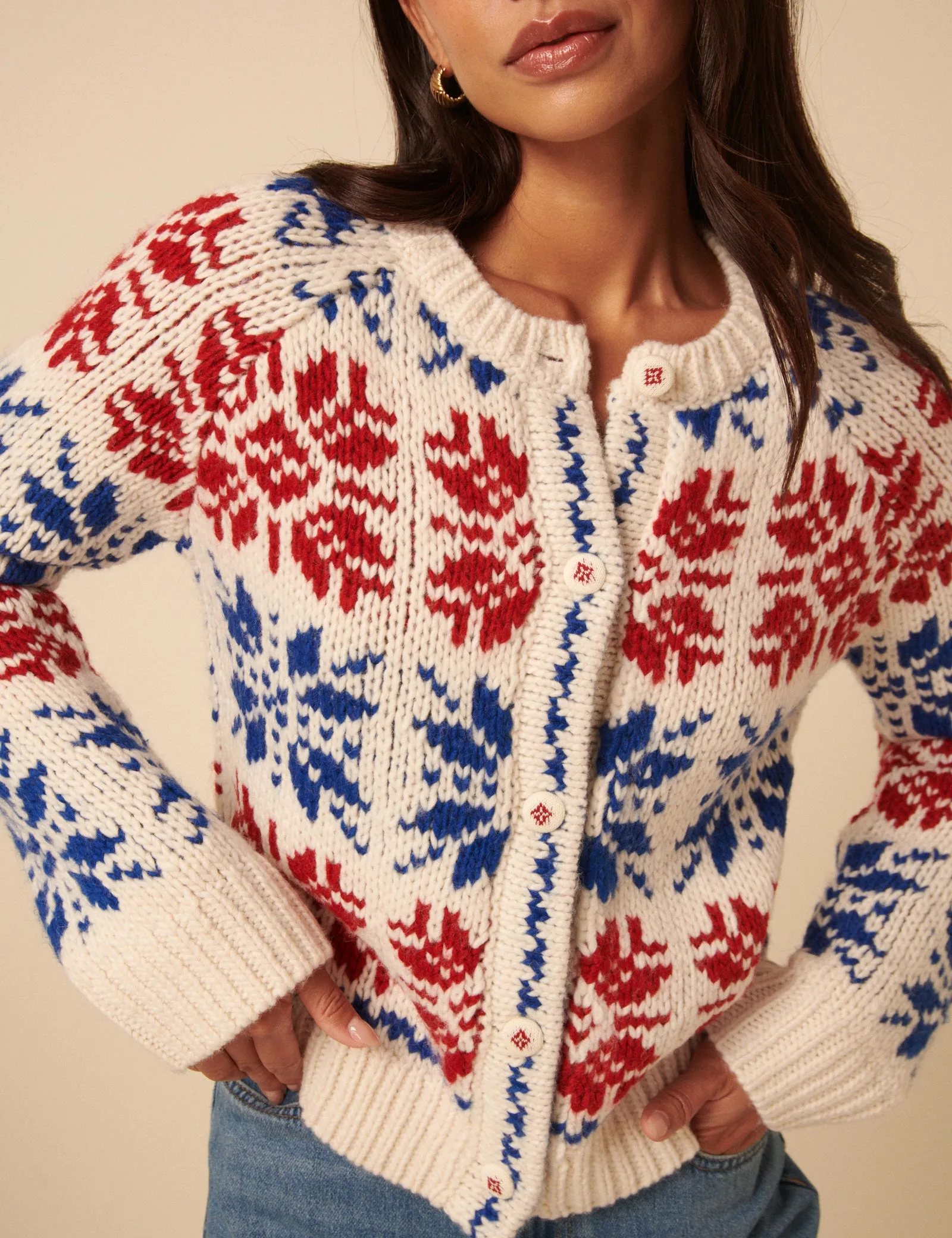 Cream Fair Isle Chunky Knit Cardigan sold by Nobody's Child