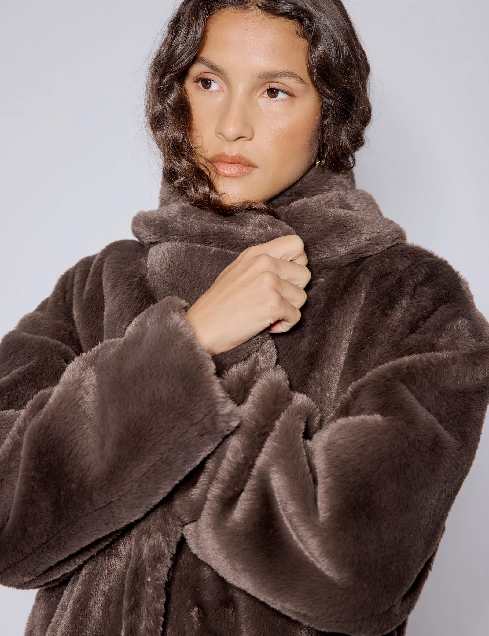 Brown Faux Fur Collared Longline Jacket sold by Nobody's Child product image thumbnail 2