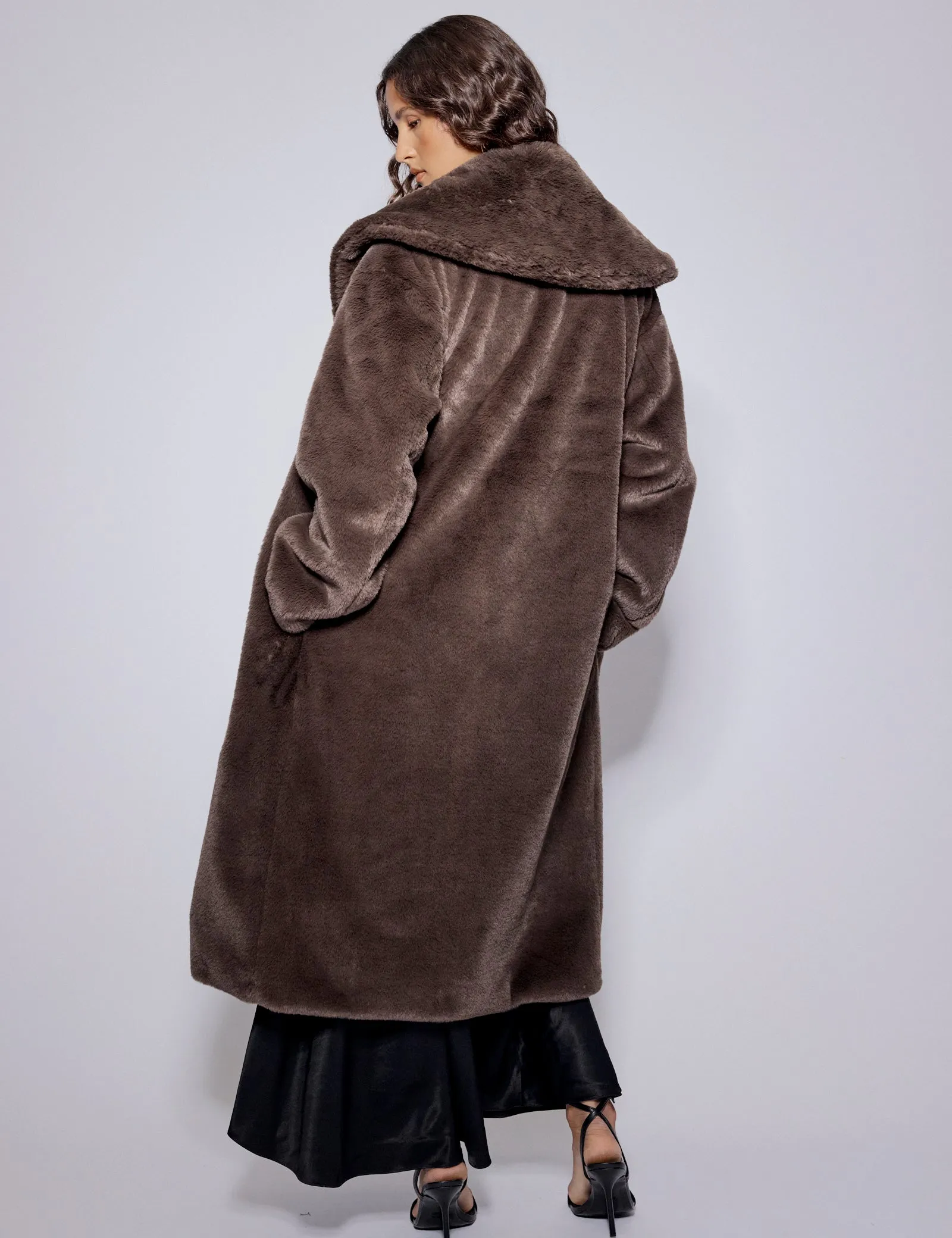 Brown Faux Fur Collared Longline Jacket sold by Nobody's Child product image thumbnail 5