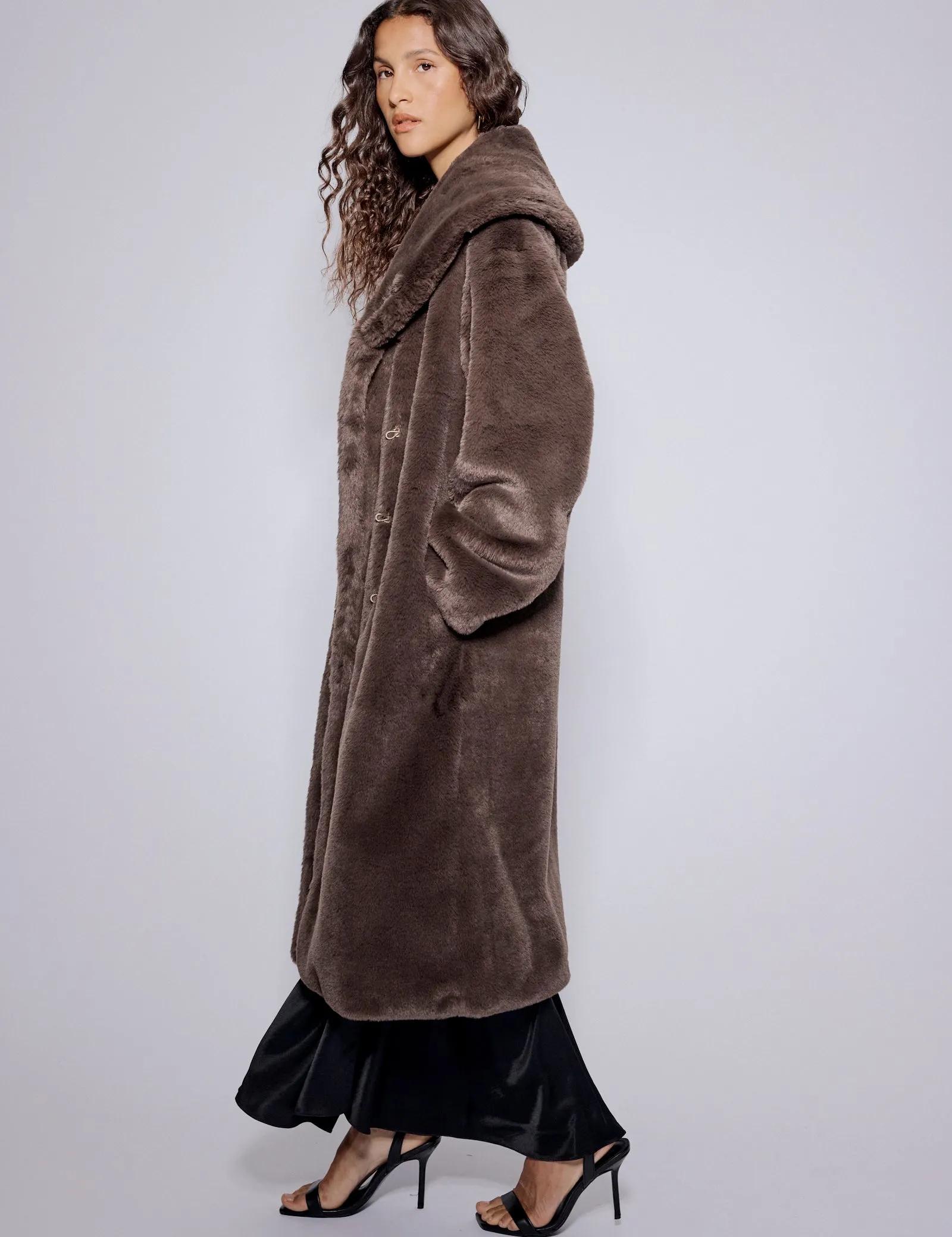 Brown Faux Fur Collared Longline Jacket sold by Nobody's Child product image thumbnail 3
