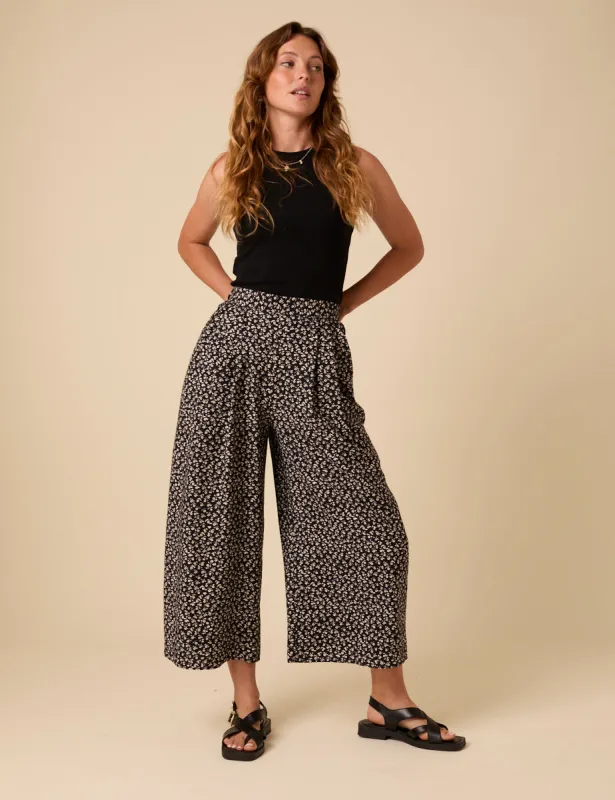 Black Floral Cropped Zeena Trousers sold by Nobody's Child