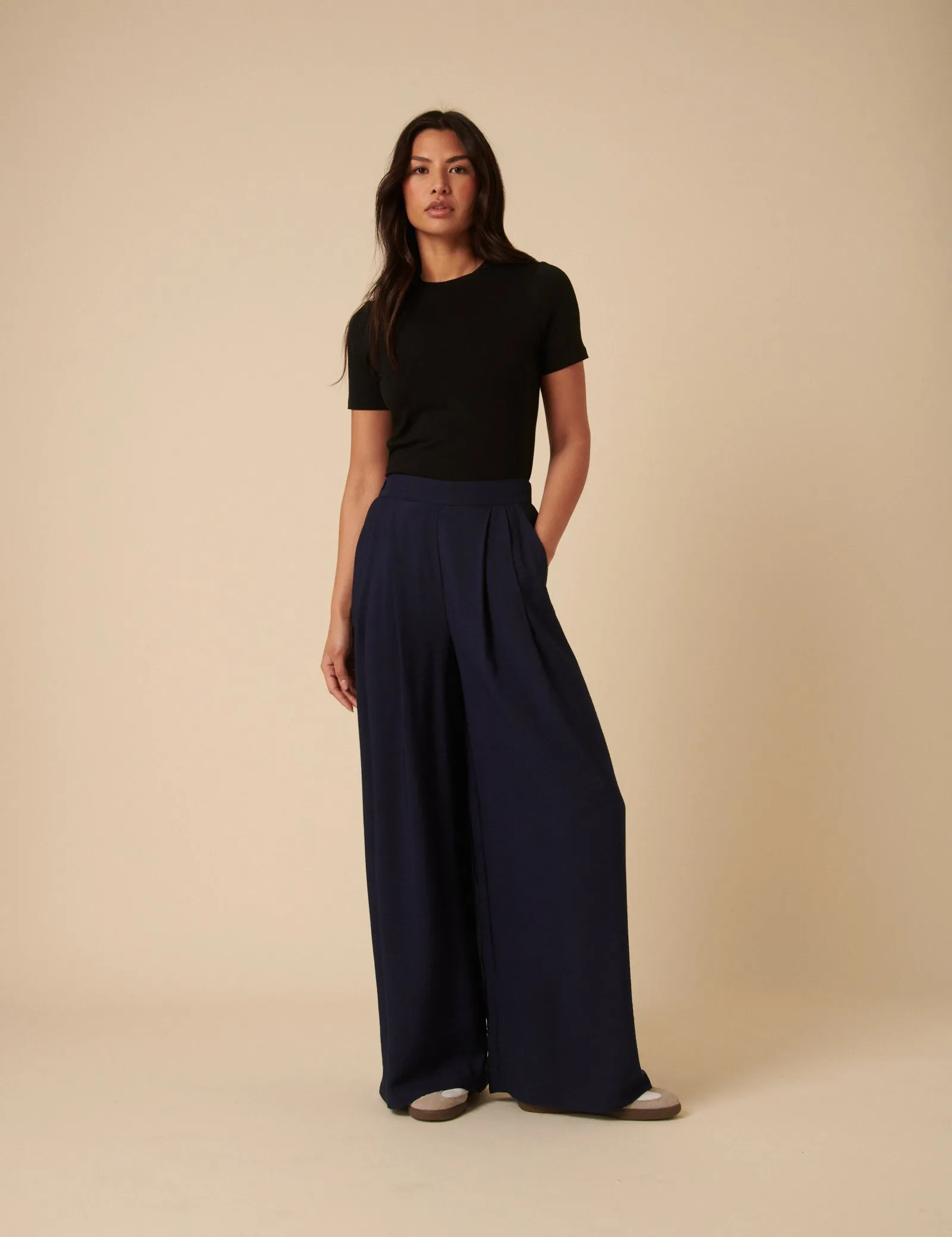 Navy Full Length Zeena Trousers sold by Nobody's Child