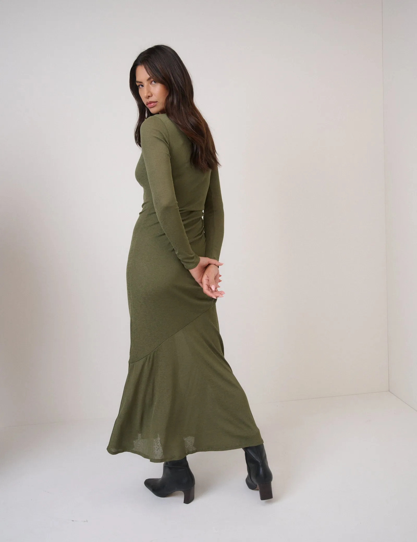 Green Long Sleeve Draped Tallulah Jersey Midi Dress sold by Nobody's Child product image thumbnail 5