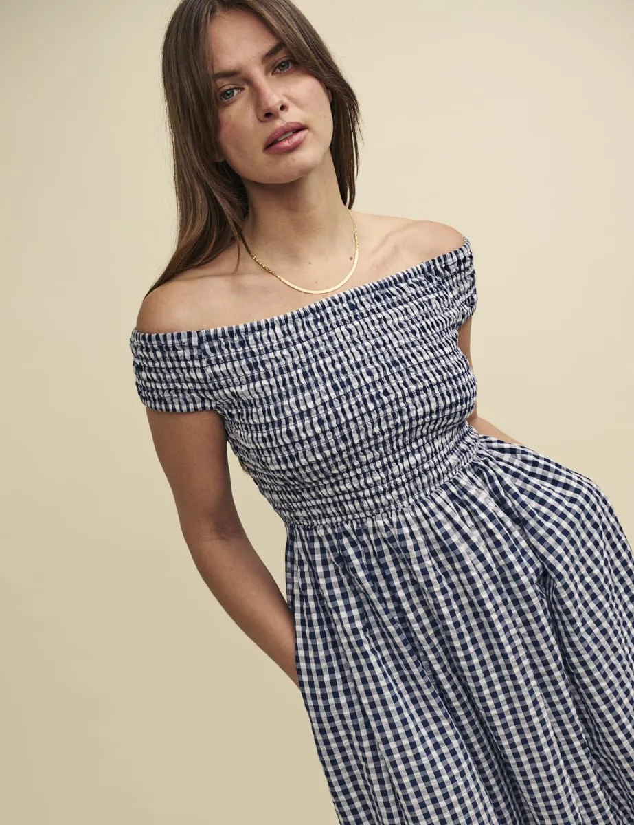 Navy Gingham Check Bardot Amanda Midaxi Dress sold by Nobody's Child product image thumbnail 2
