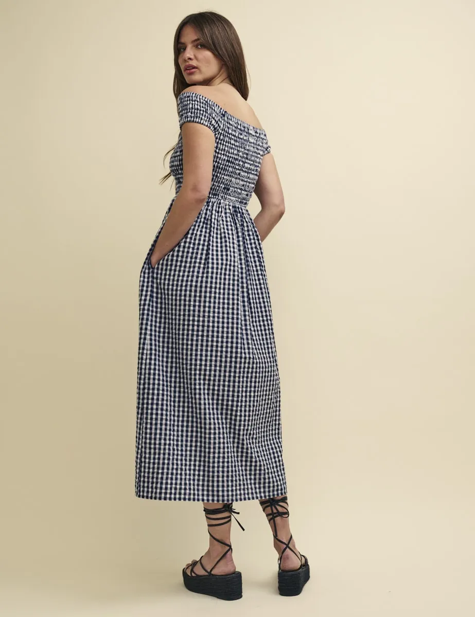 Navy Gingham Check Bardot Amanda Midaxi Dress sold by Nobody's Child product image thumbnail 4