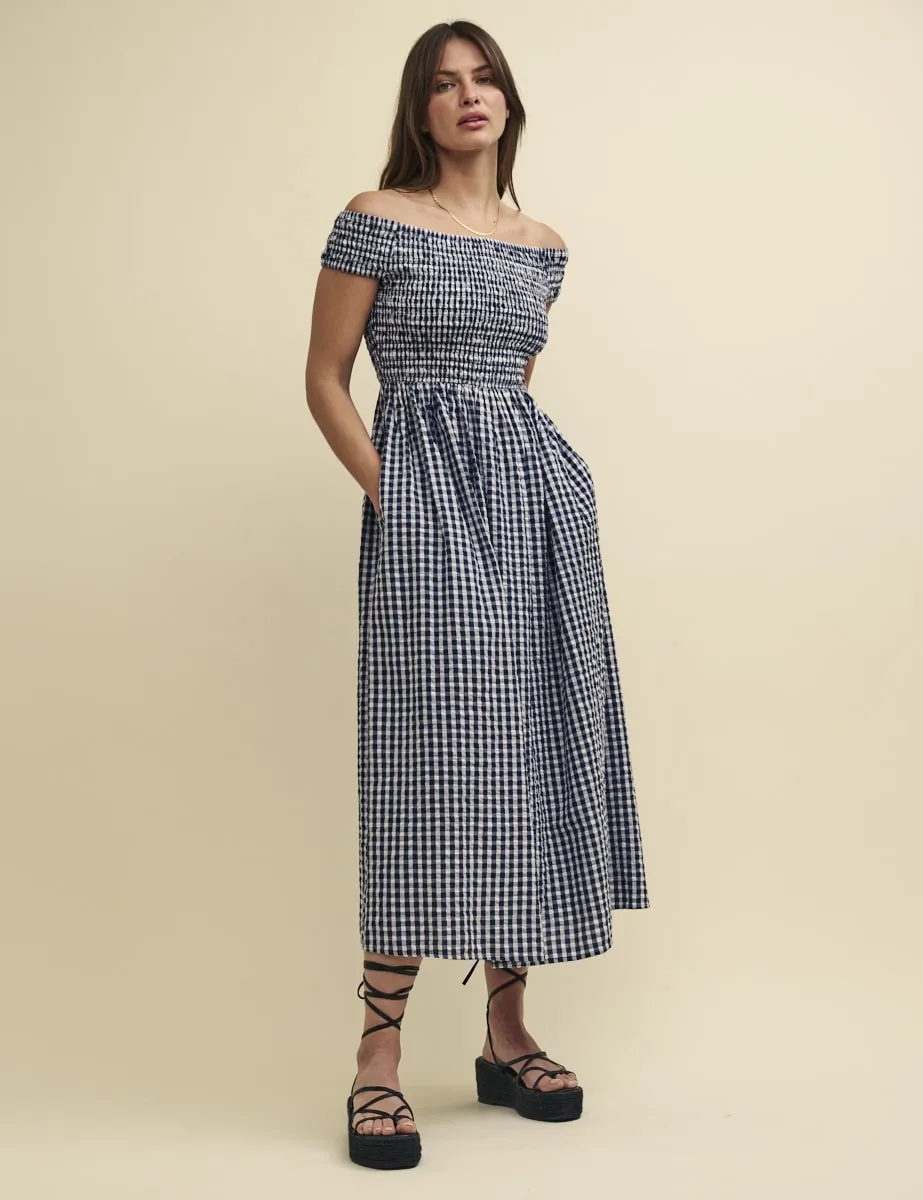 Navy Gingham Check Bardot Amanda Midaxi Dress sold by Nobody's Child product image thumbnail 3