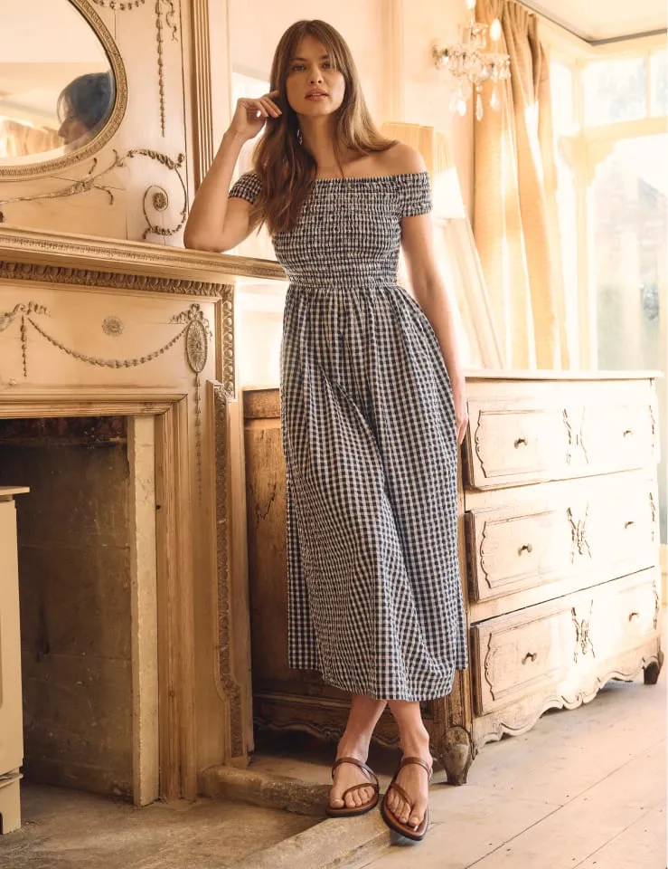Navy Gingham Check Bardot Amanda Midaxi Dress sold by Nobody's Child