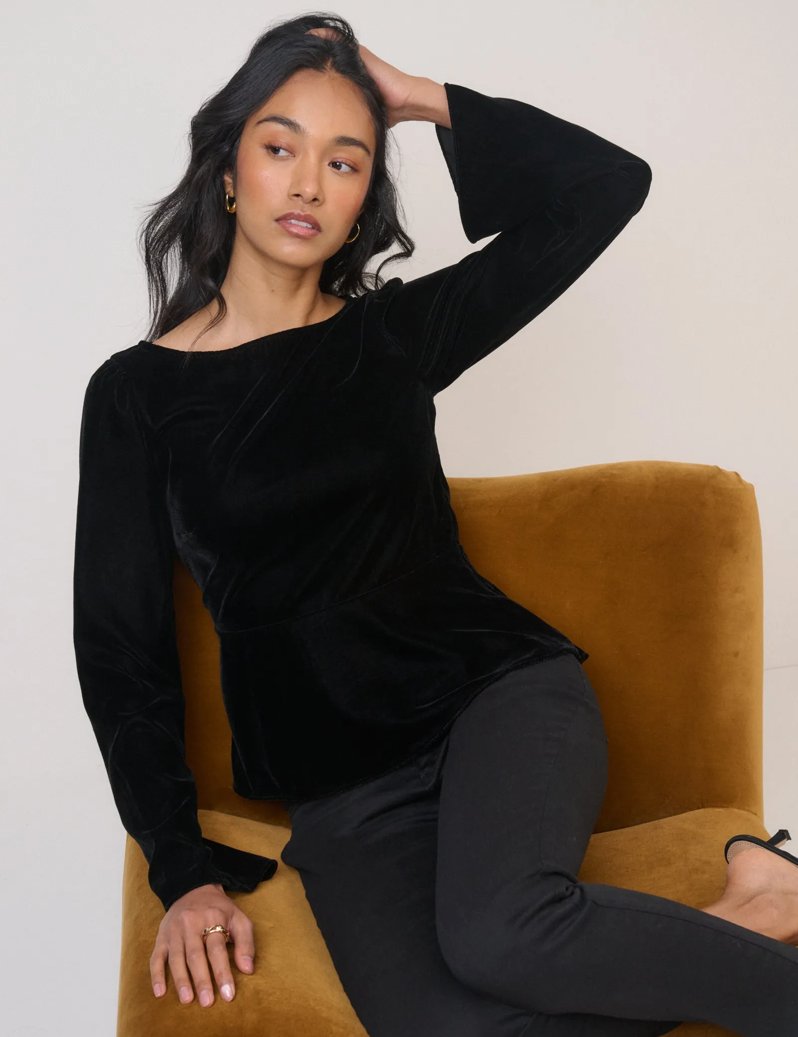 Black Velvet Long Sleeve Peplum Top sold by Nobody's Child product image thumbnail 4