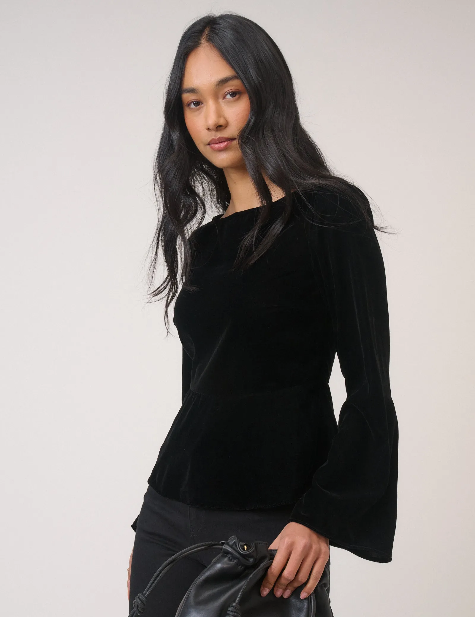 Black Velvet Long Sleeve Peplum Top sold by Nobody's Child product image thumbnail 2