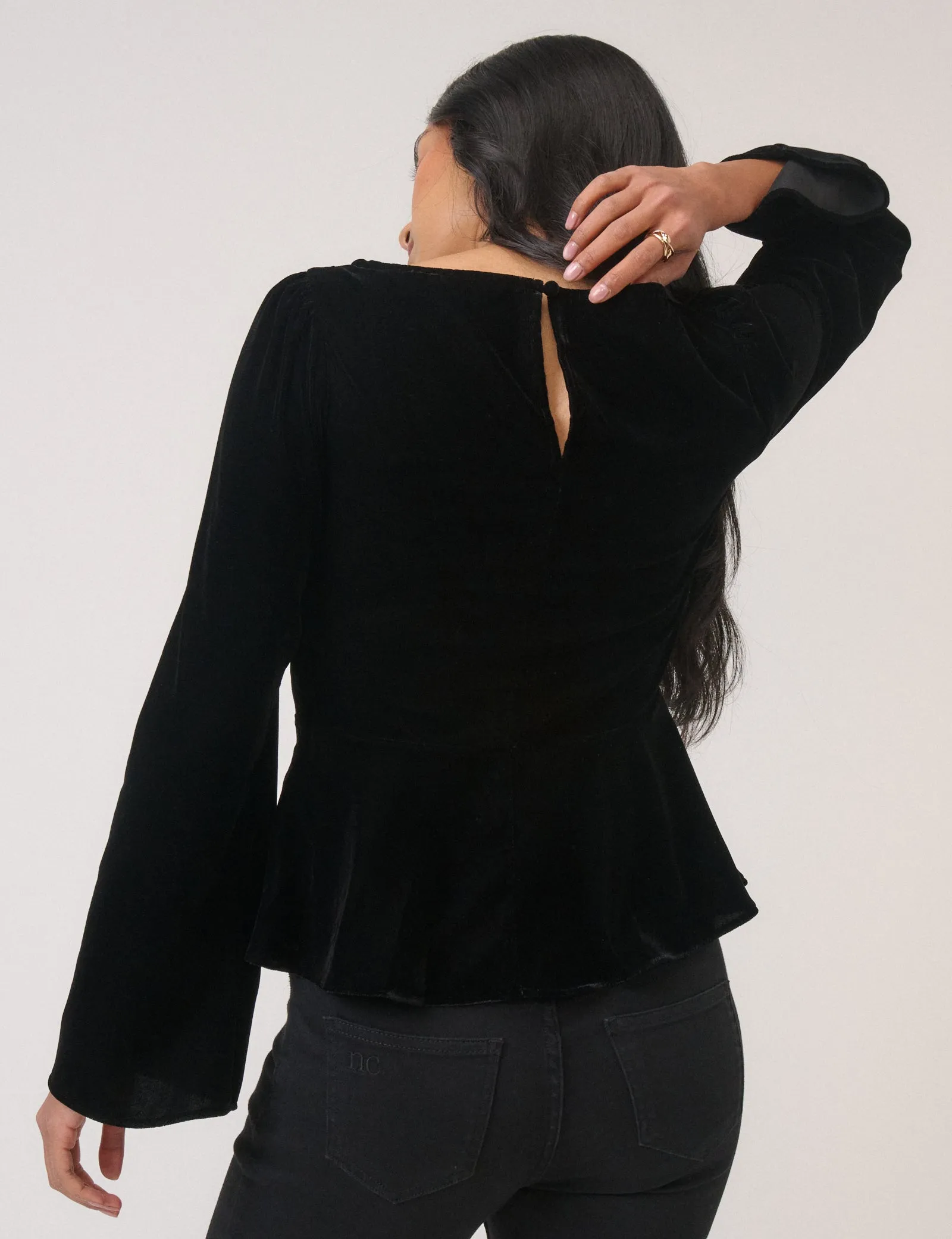Black Velvet Long Sleeve Peplum Top sold by Nobody's Child product image thumbnail 5