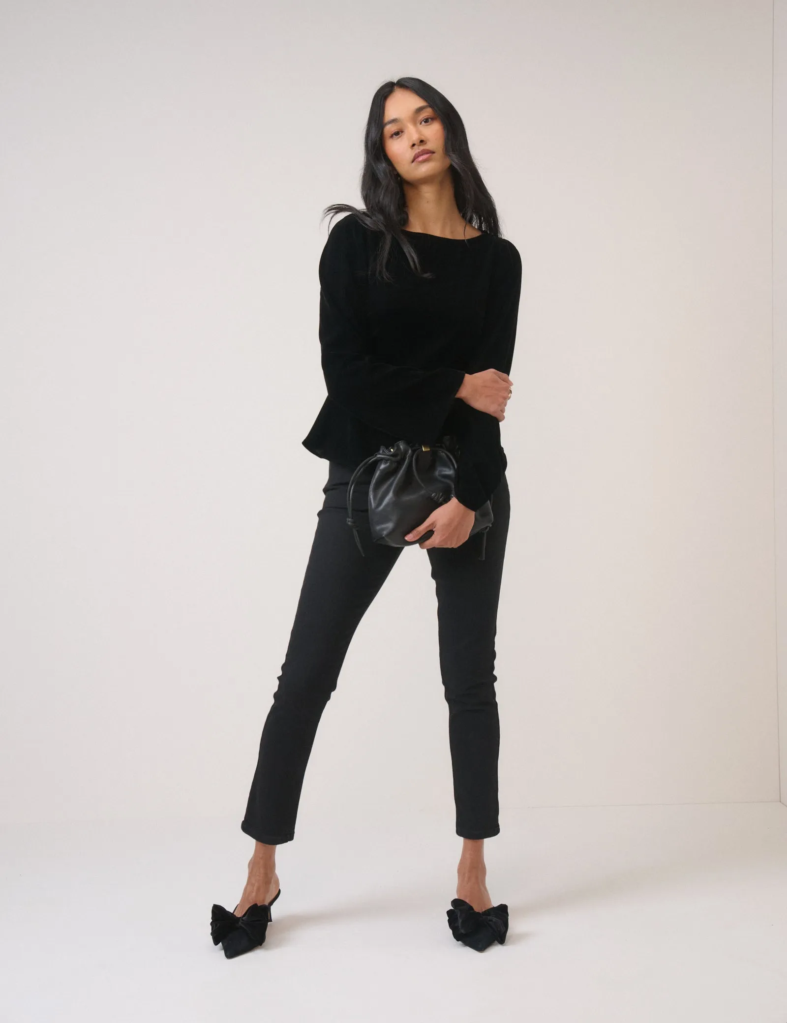 Black Velvet Long Sleeve Peplum Top sold by Nobody's Child product image thumbnail 3