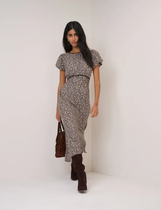 Black Floral Sicily Midi Dress sold by Nobody's Child