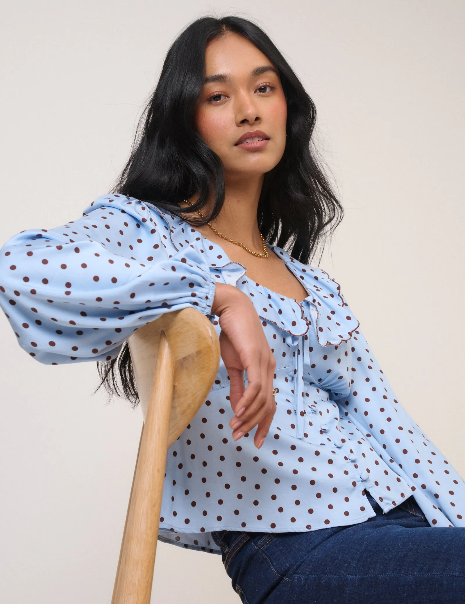 Blue Satin Polka Dot Blouse sold by Nobody's Child product image thumbnail 2