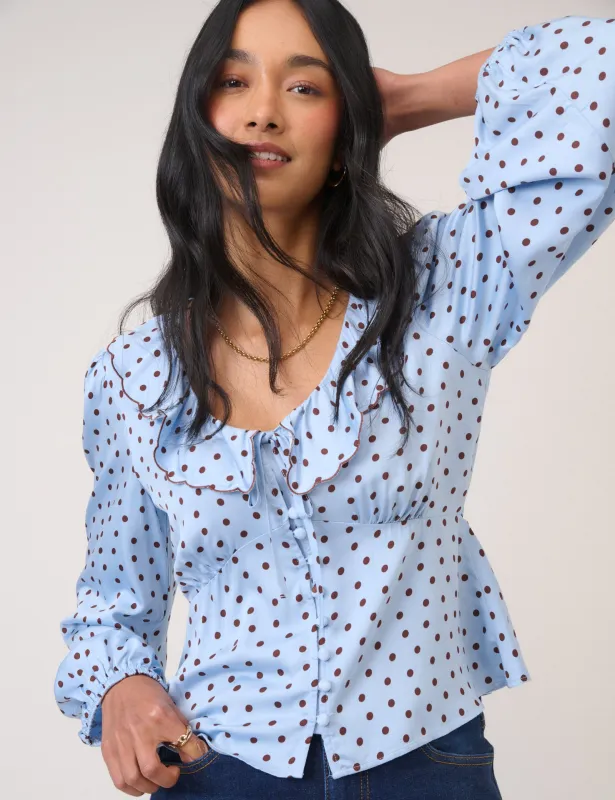Blue Satin Polka Dot Blouse sold by Nobody's Child