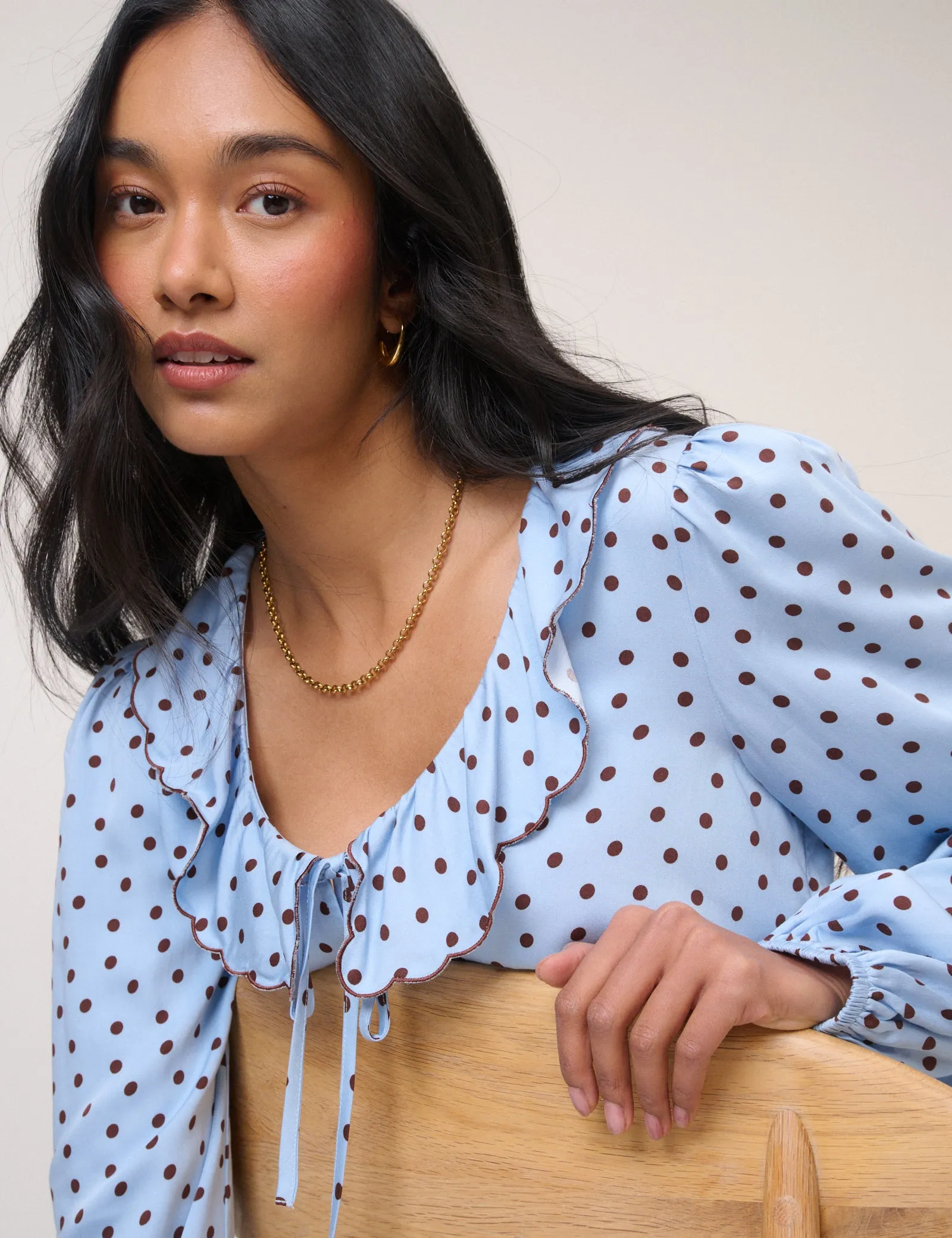 Blue Satin Polka Dot Blouse sold by Nobody's Child product image thumbnail 3