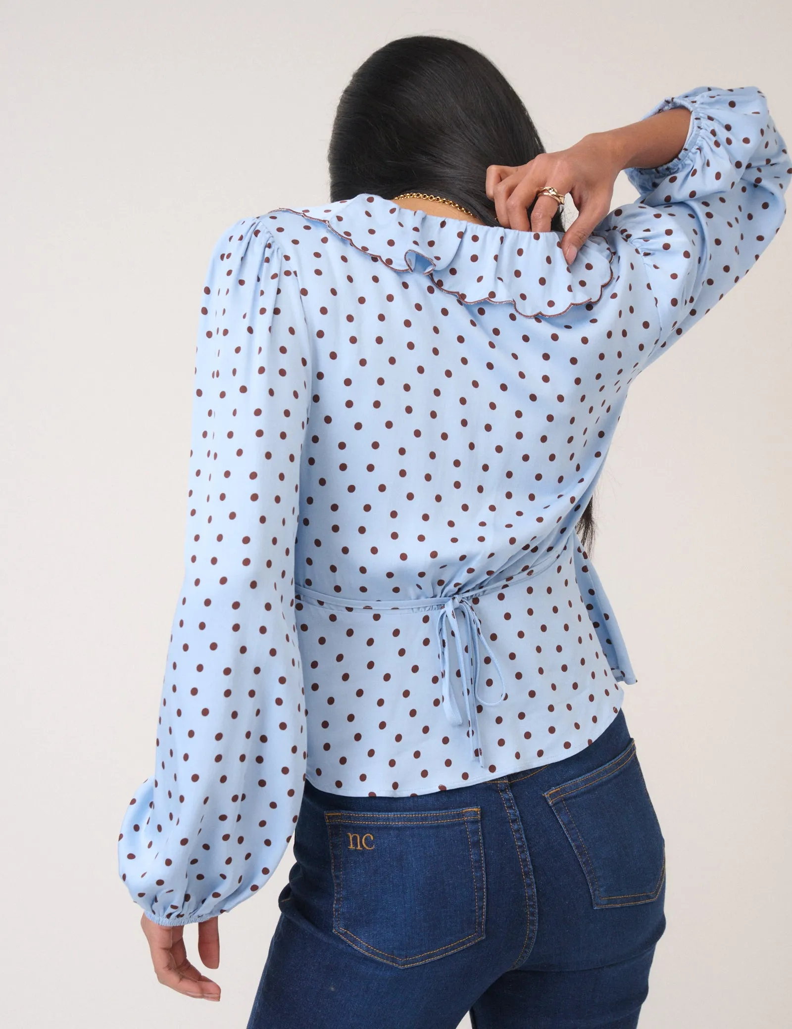 Blue Satin Polka Dot Blouse sold by Nobody's Child product image thumbnail 5