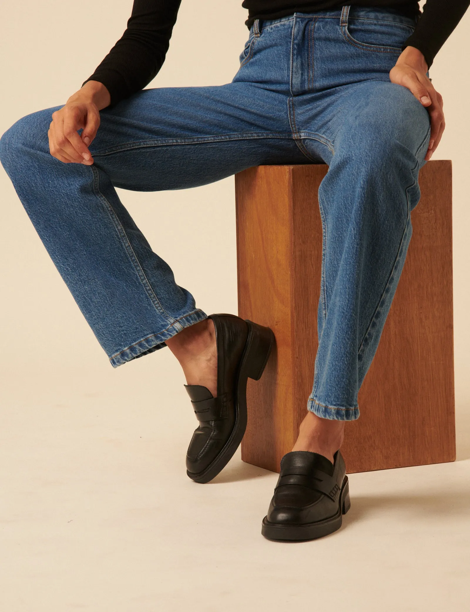 Black Leather Chunky Loafers sold by Nobody's Child