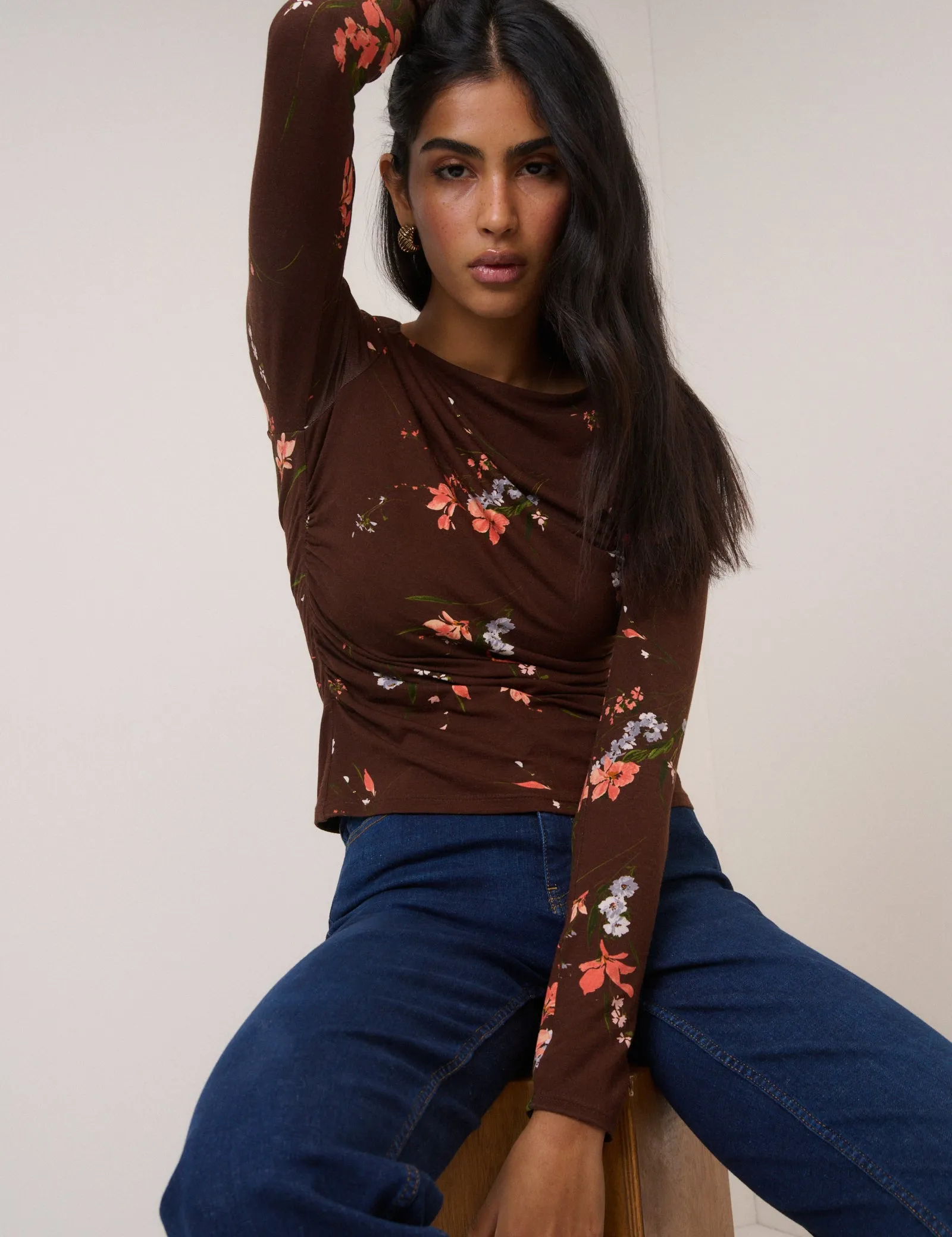 Brown Floral Jersey Top sold by Nobody's Child product image thumbnail 4