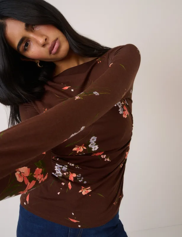 Brown Floral Jersey Top sold by Nobody's Child