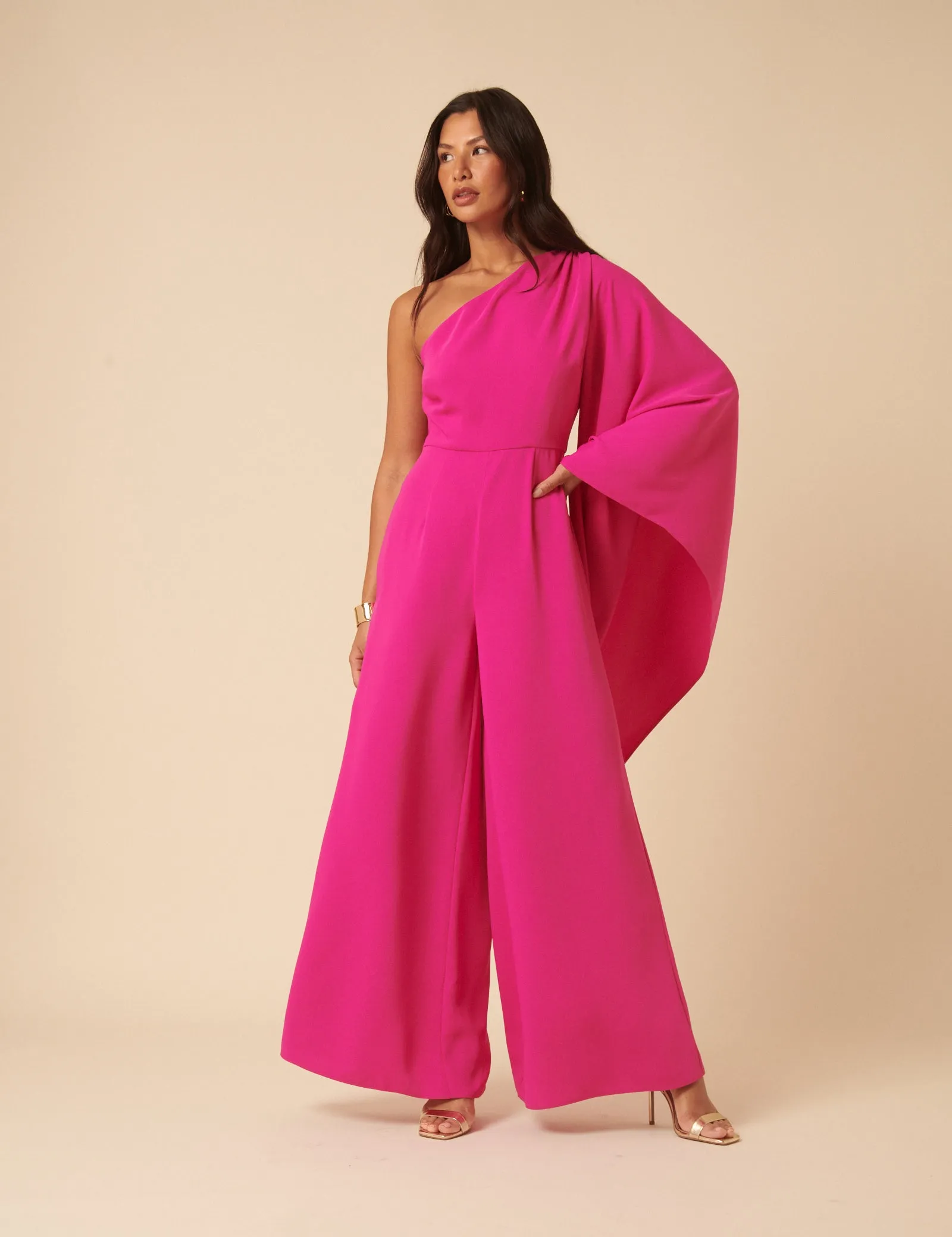 NC x Lisou Pink Crepe One Shoulder Jay Draped Jumpsuit sold by Nobody's Child product image thumbnail 2