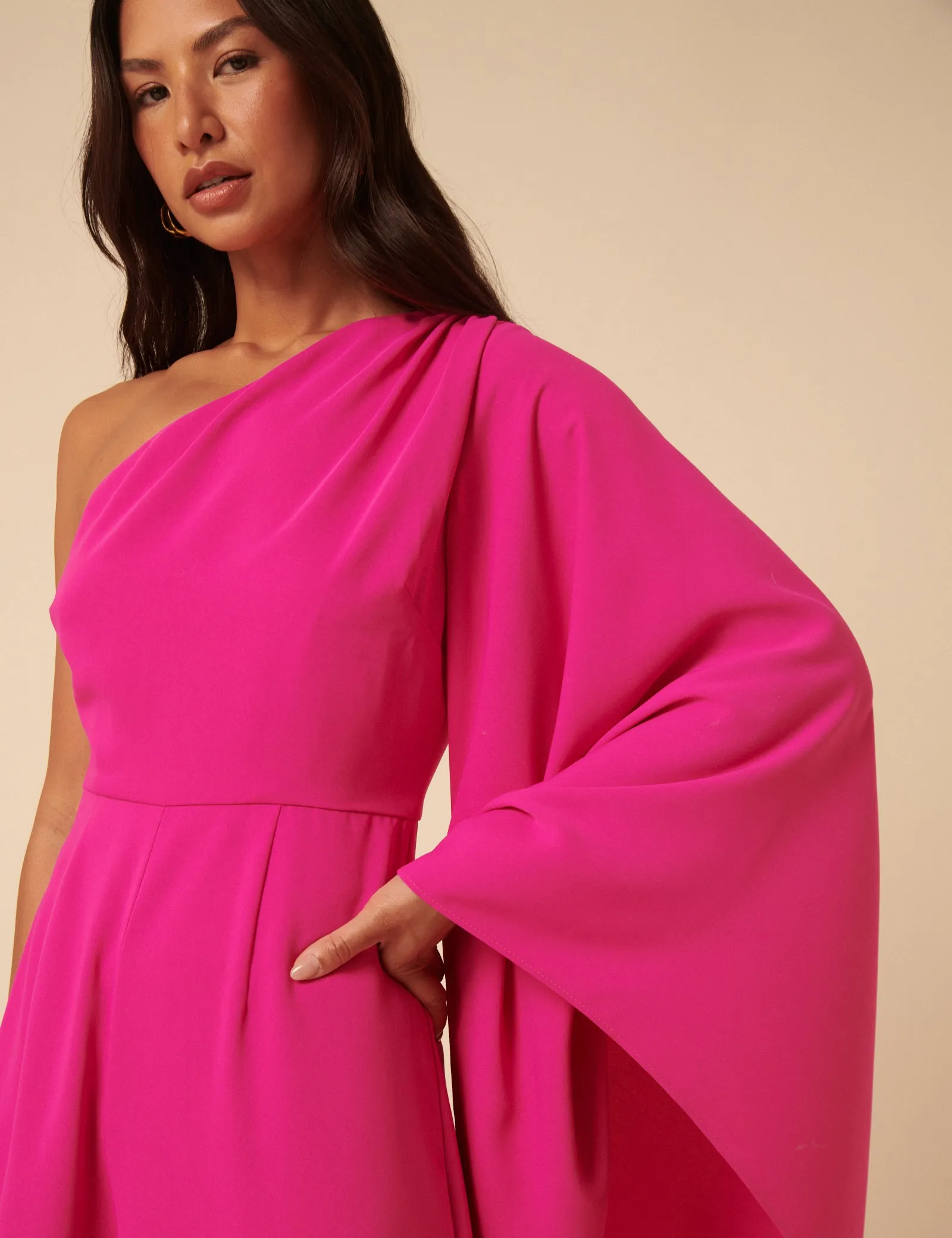 NC x Lisou Pink Crepe One Shoulder Jay Draped Jumpsuit sold by Nobody's Child product image thumbnail 3