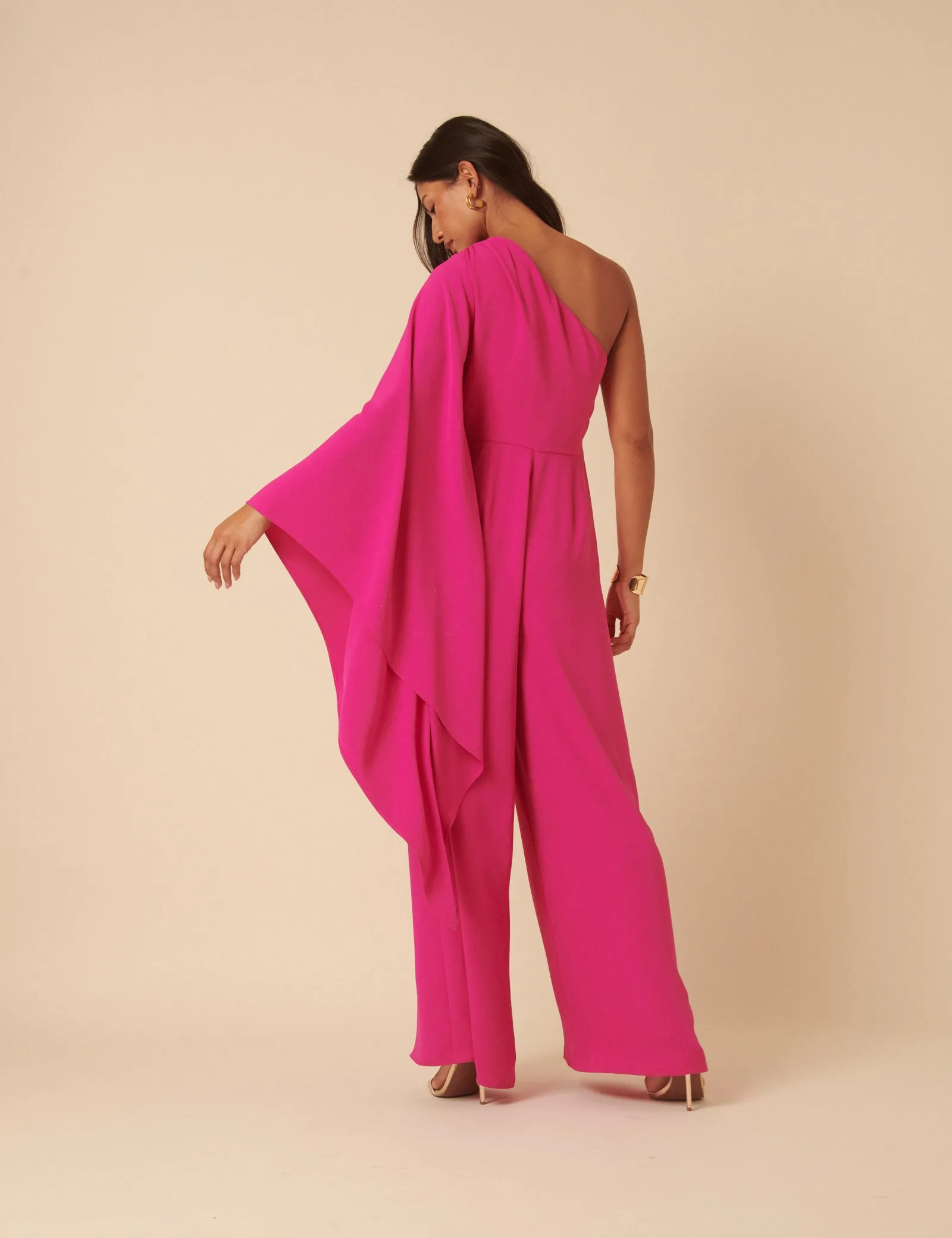 NC x Lisou Pink Crepe One Shoulder Jay Draped Jumpsuit sold by Nobody's Child product image thumbnail 5