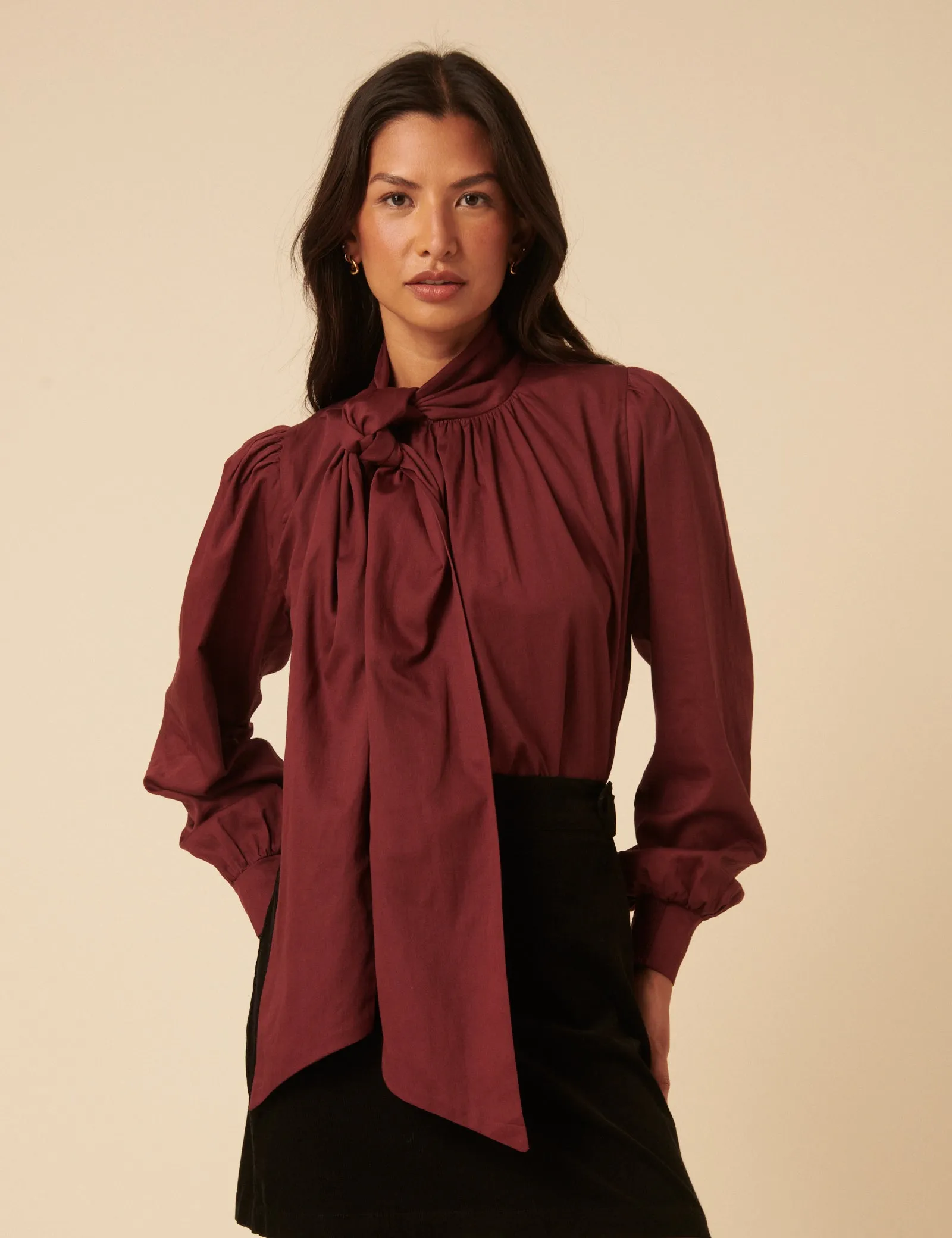 NC x Lisou Burgundy Tie Neck Long Sleeve Blouse sold by Nobody's Child product image thumbnail 3