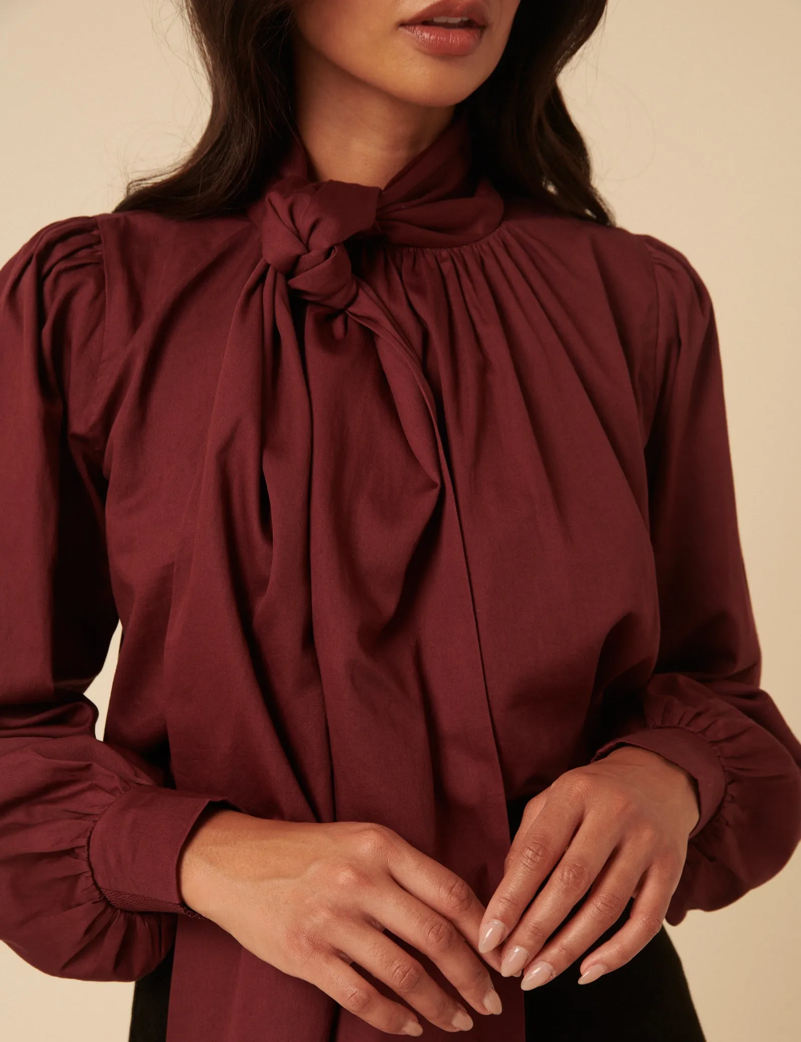 NC x Lisou Burgundy Tie Neck Long Sleeve Blouse sold by Nobody's Child product image thumbnail 2