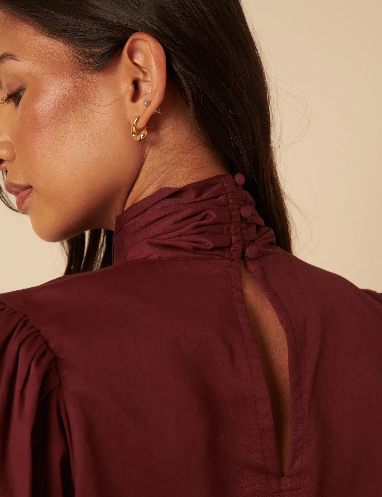 NC x Lisou Burgundy Tie Neck Long Sleeve Blouse sold by Nobody's Child product image thumbnail 4