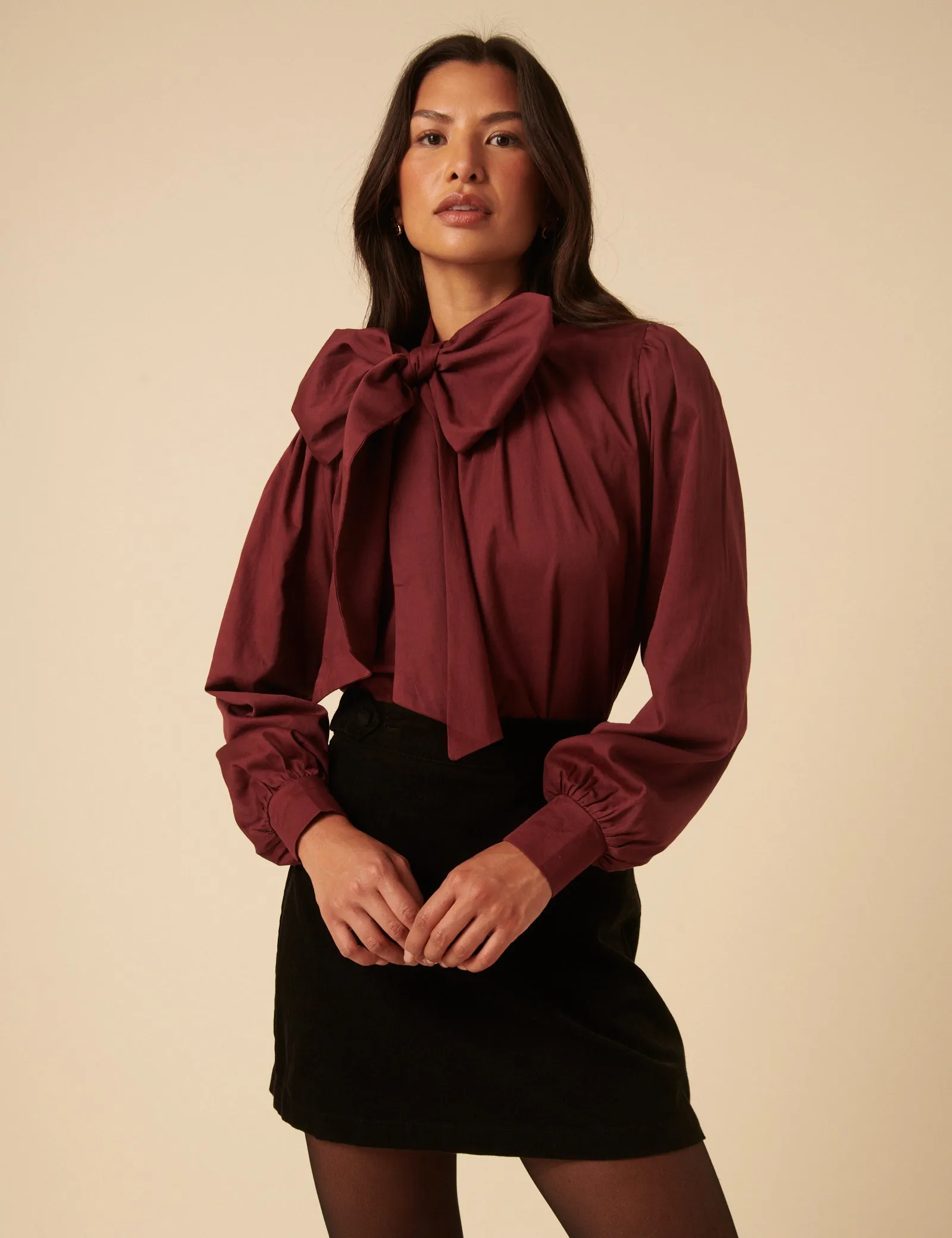 NC x Lisou Burgundy Tie Neck Long Sleeve Blouse sold by Nobody's Child product image thumbnail 5
