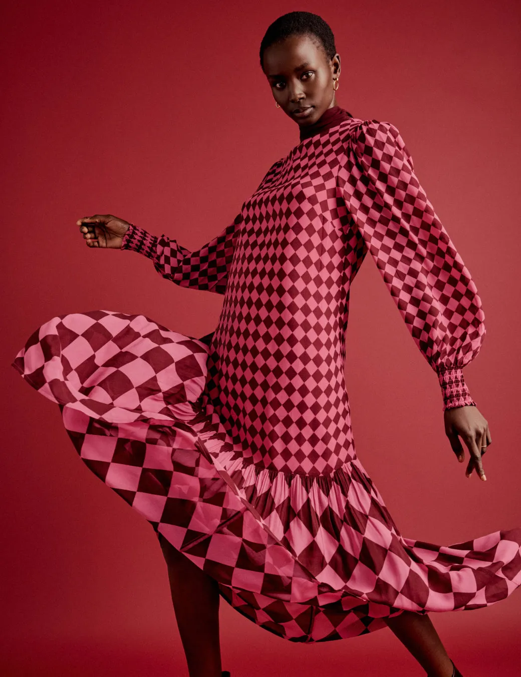 NC x Lisou Burgundy and Pink Printed Scarf Tiered Maxi Dress sold by Nobody's Child