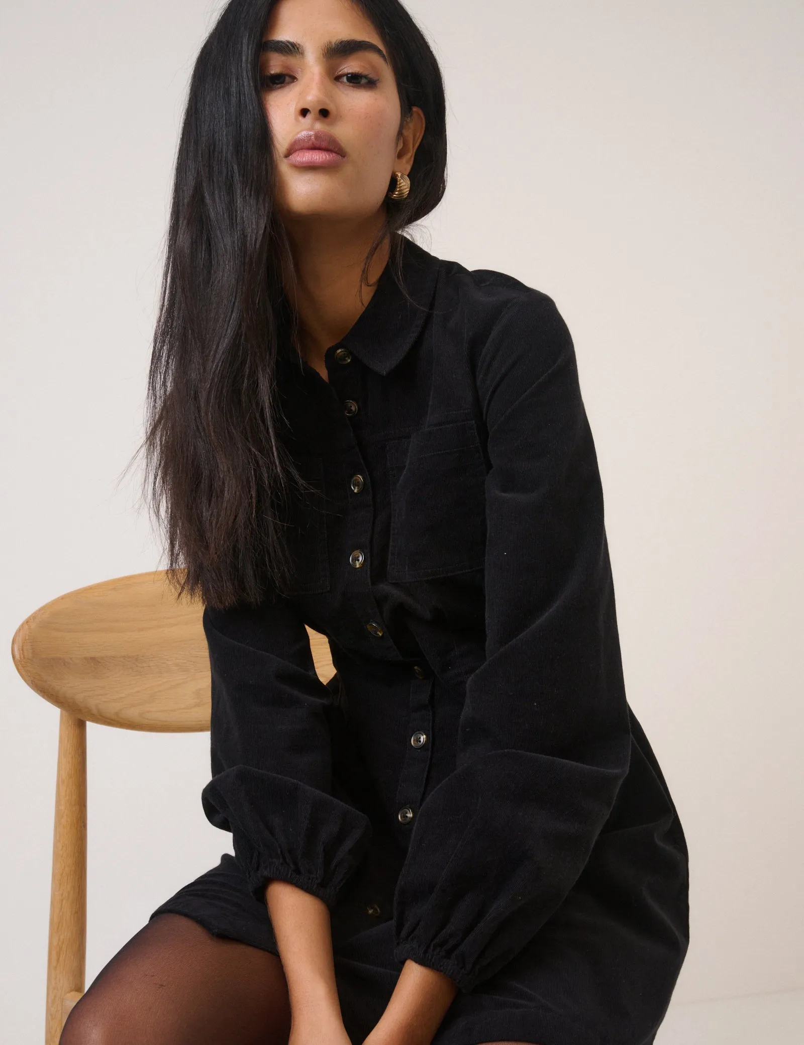 Black Cord Long Sleeve Montego Mini Dress sold by Nobody's Child product image thumbnail 3