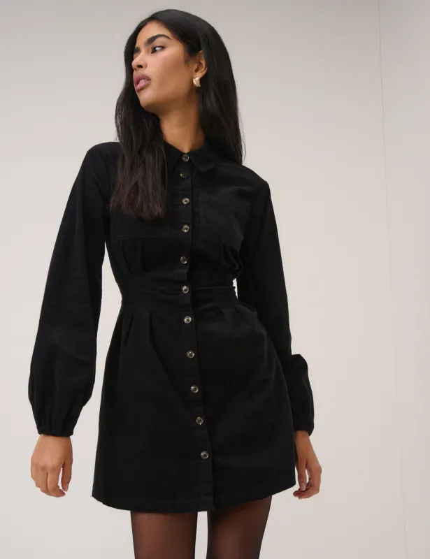 Black Cord Long Sleeve Montego Mini Dress sold by Nobody's Child