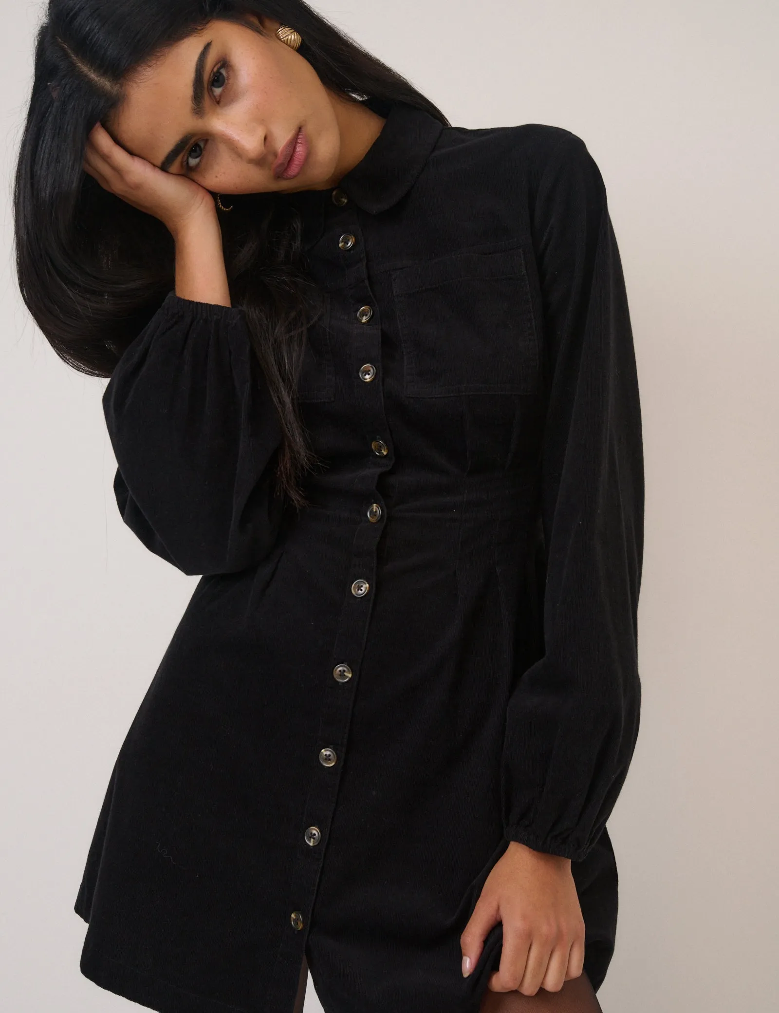 Black Cord Long Sleeve Montego Mini Dress sold by Nobody's Child product image thumbnail 2