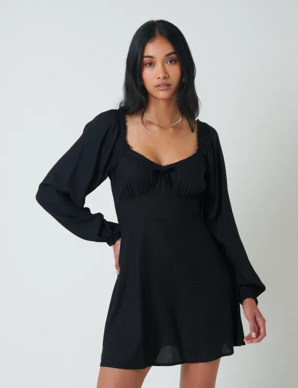 Black Balloon Sleeve Lillie Mini Dress sold by Nobody's Child