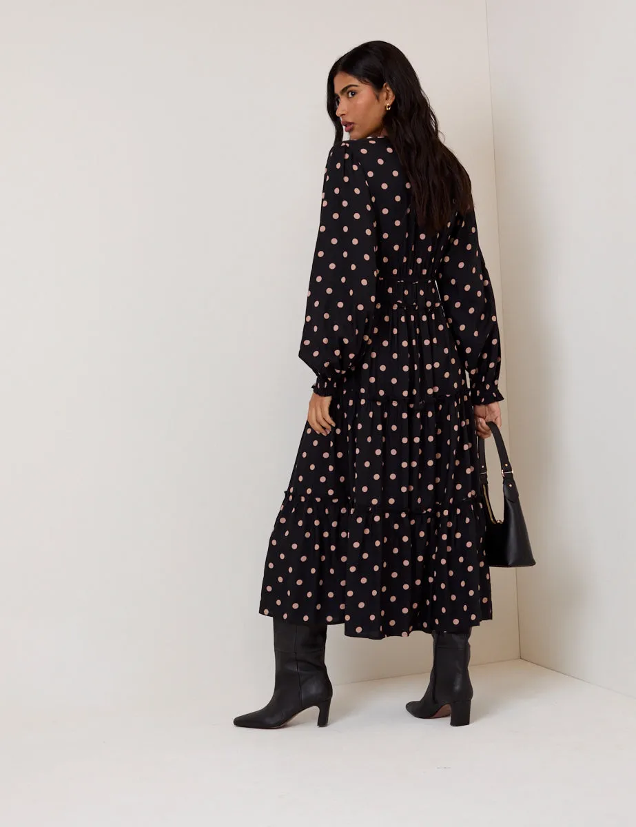 Black Polka Dot Balloon Sleeve Sofia Midi Dress sold by Nobody's Child product image thumbnail 5