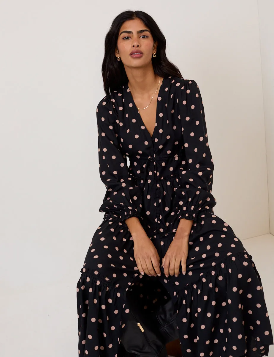 Black Polka Dot Balloon Sleeve Sofia Midi Dress sold by Nobody's Child product image thumbnail 4